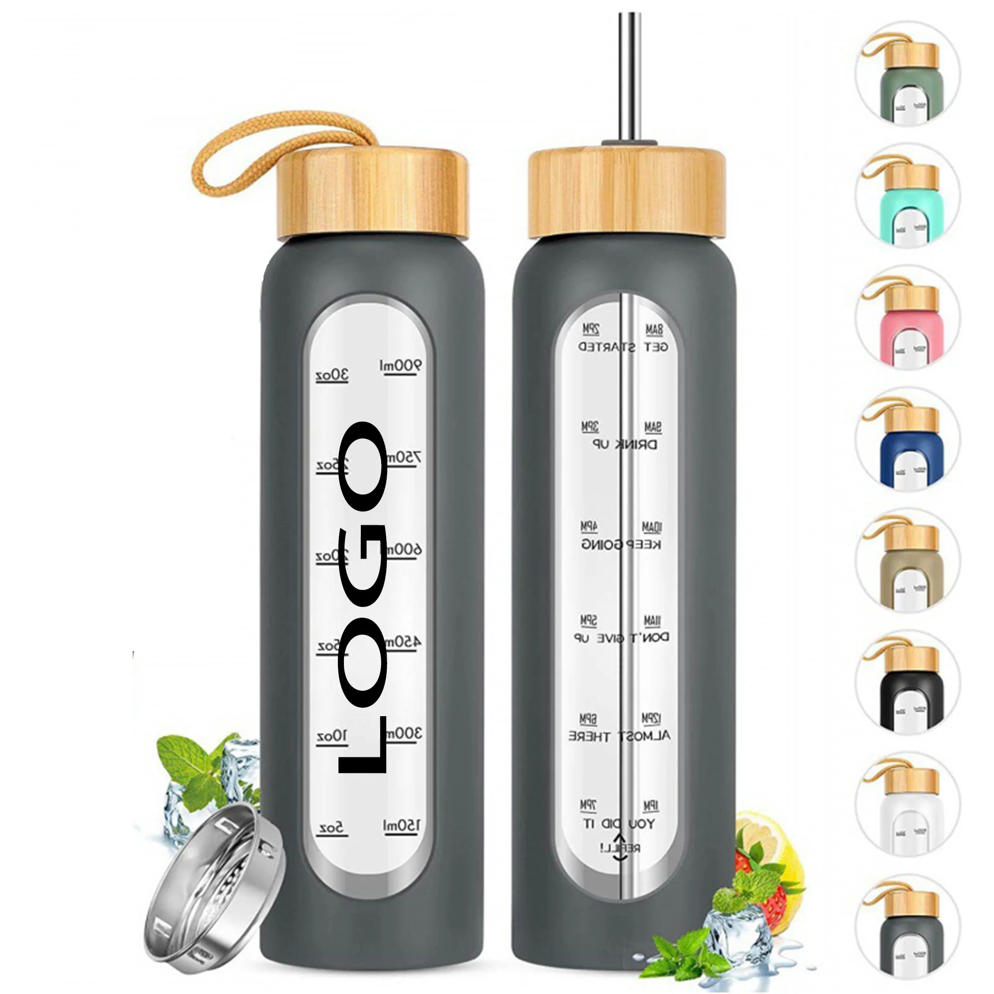 32 oz Glass Water Bottles with Straw