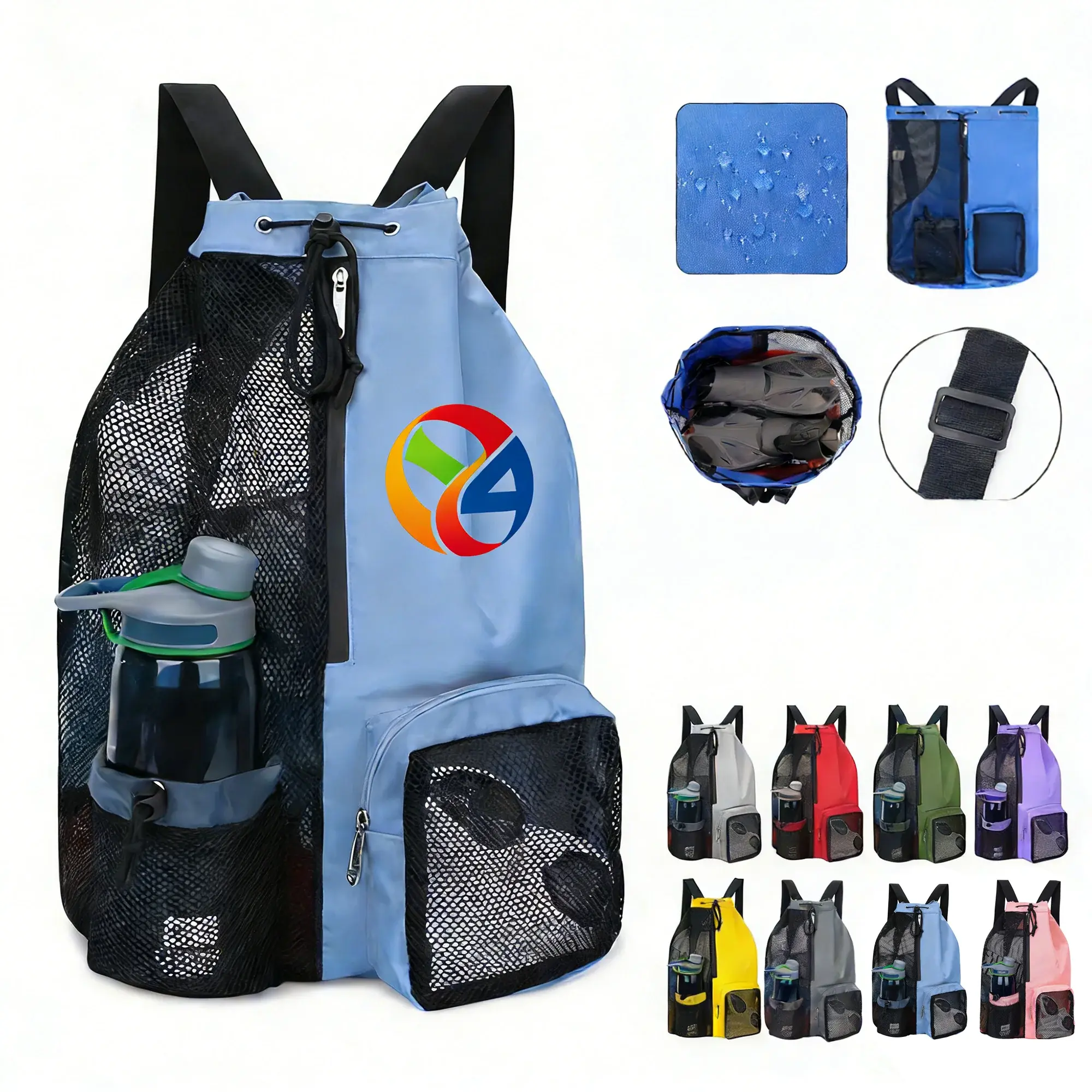 Beach Mesh Drawstring Backpack With Wet Pocket
