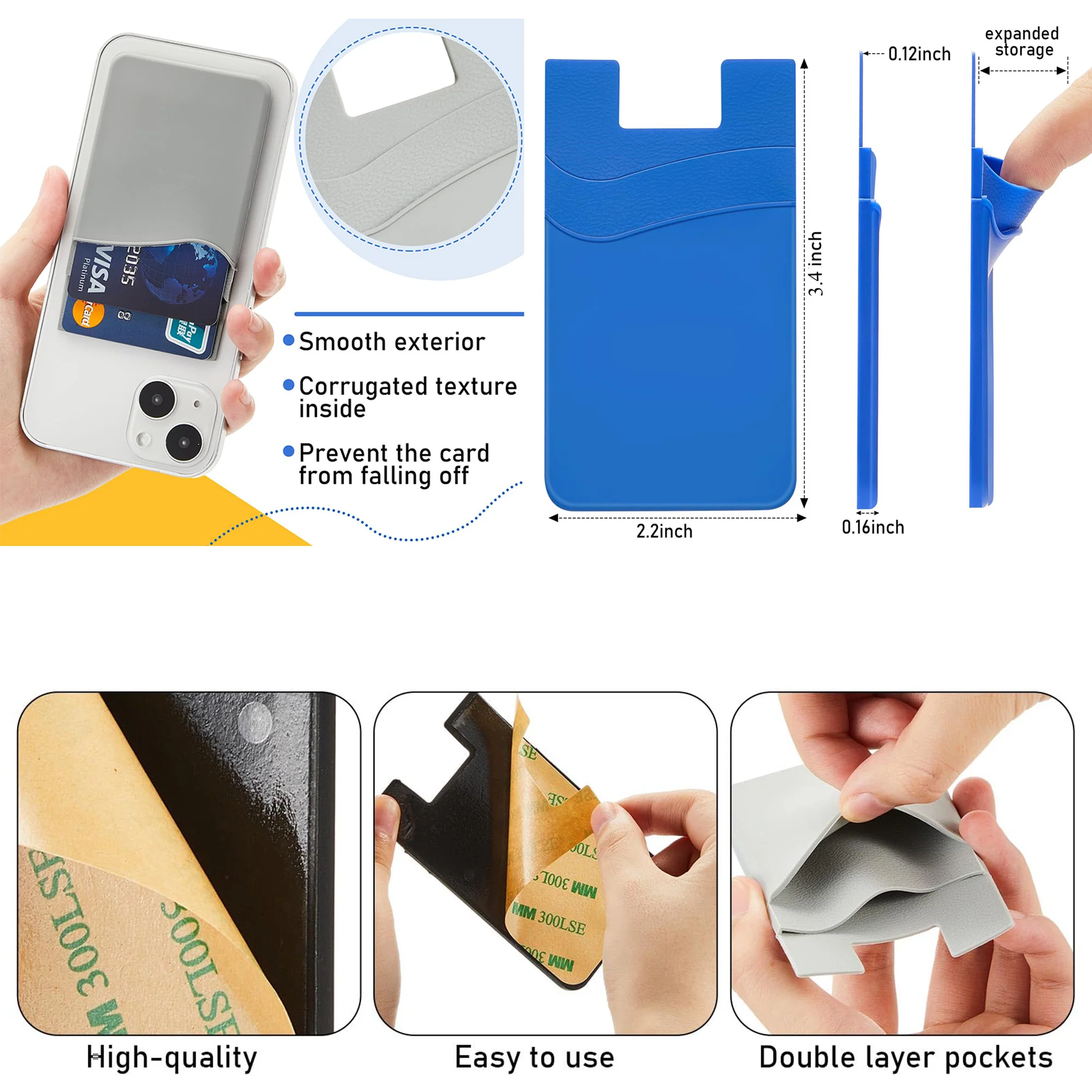 2 Pocket Silicone Adhesive Credit Card Cell Phone Sleeves