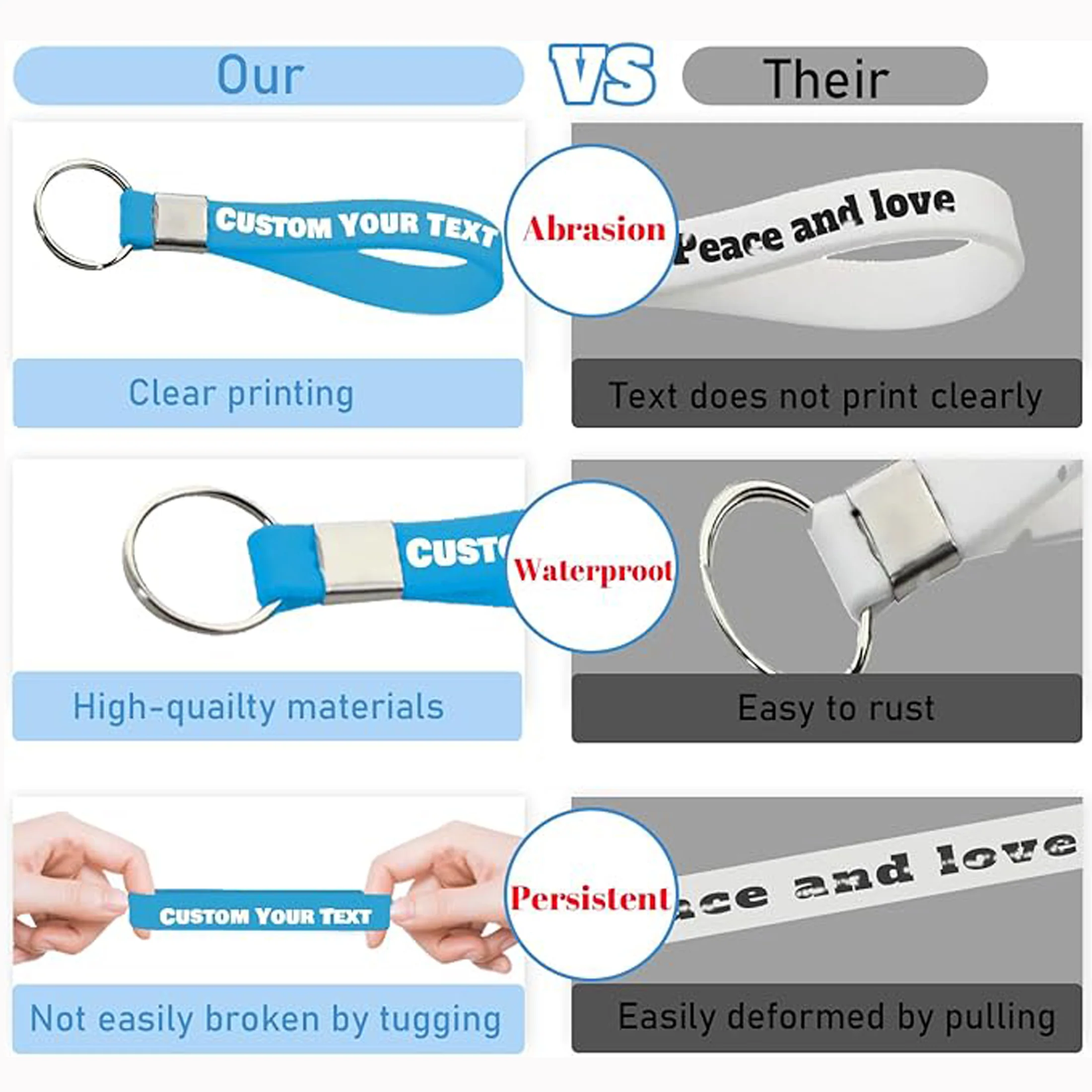 Debossed W/ Color Filled Silicone Wristband Keyring