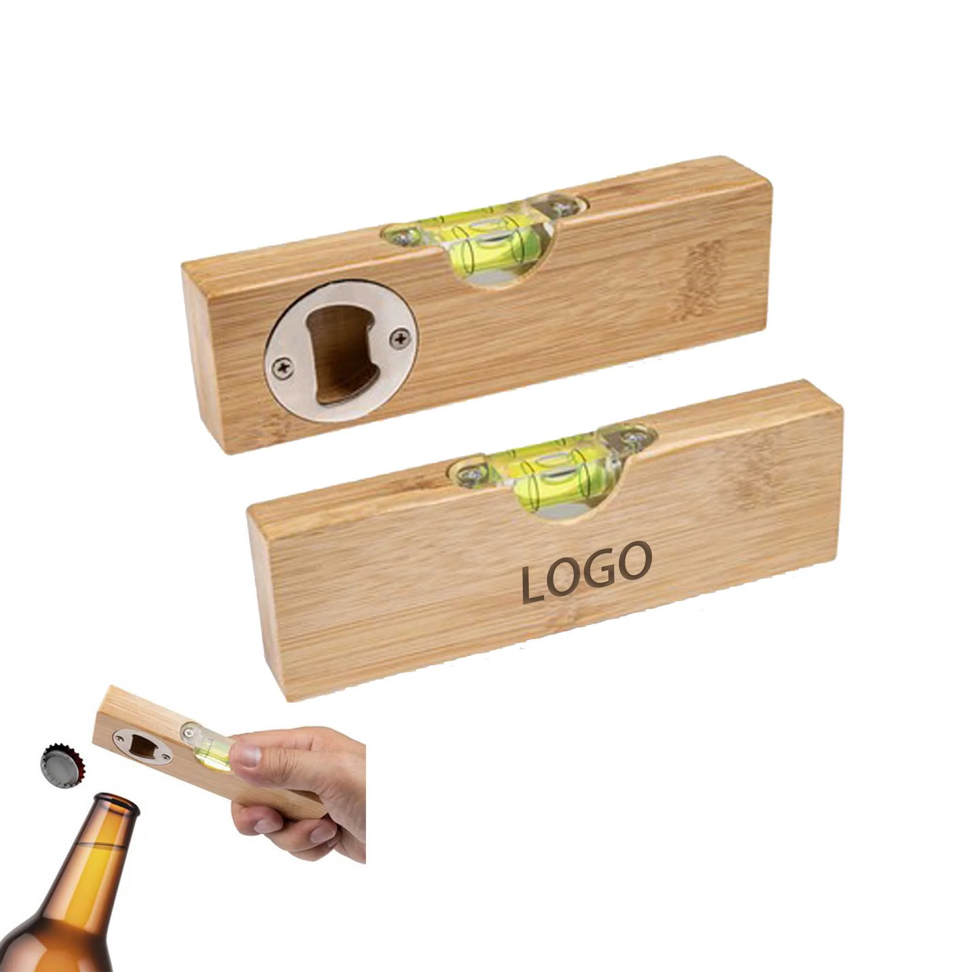 Bamboo Bottle Opener W/Level
