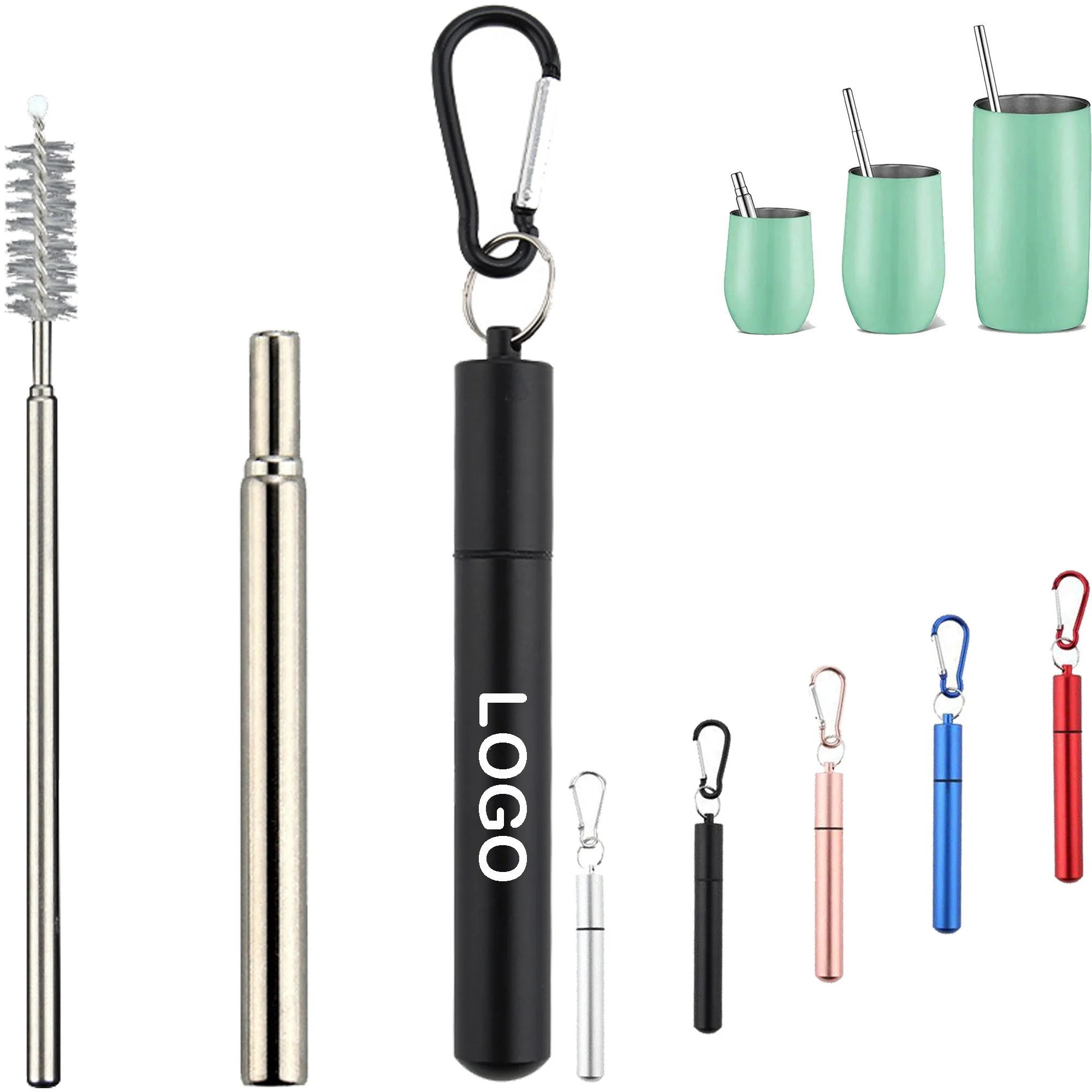 Portable Telescopic Metal Straws With Carabiner