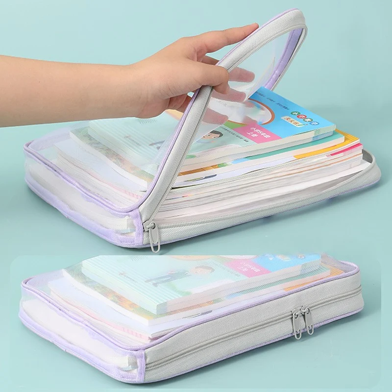 Large-Opening Mesh Zipper Student Pencil Case