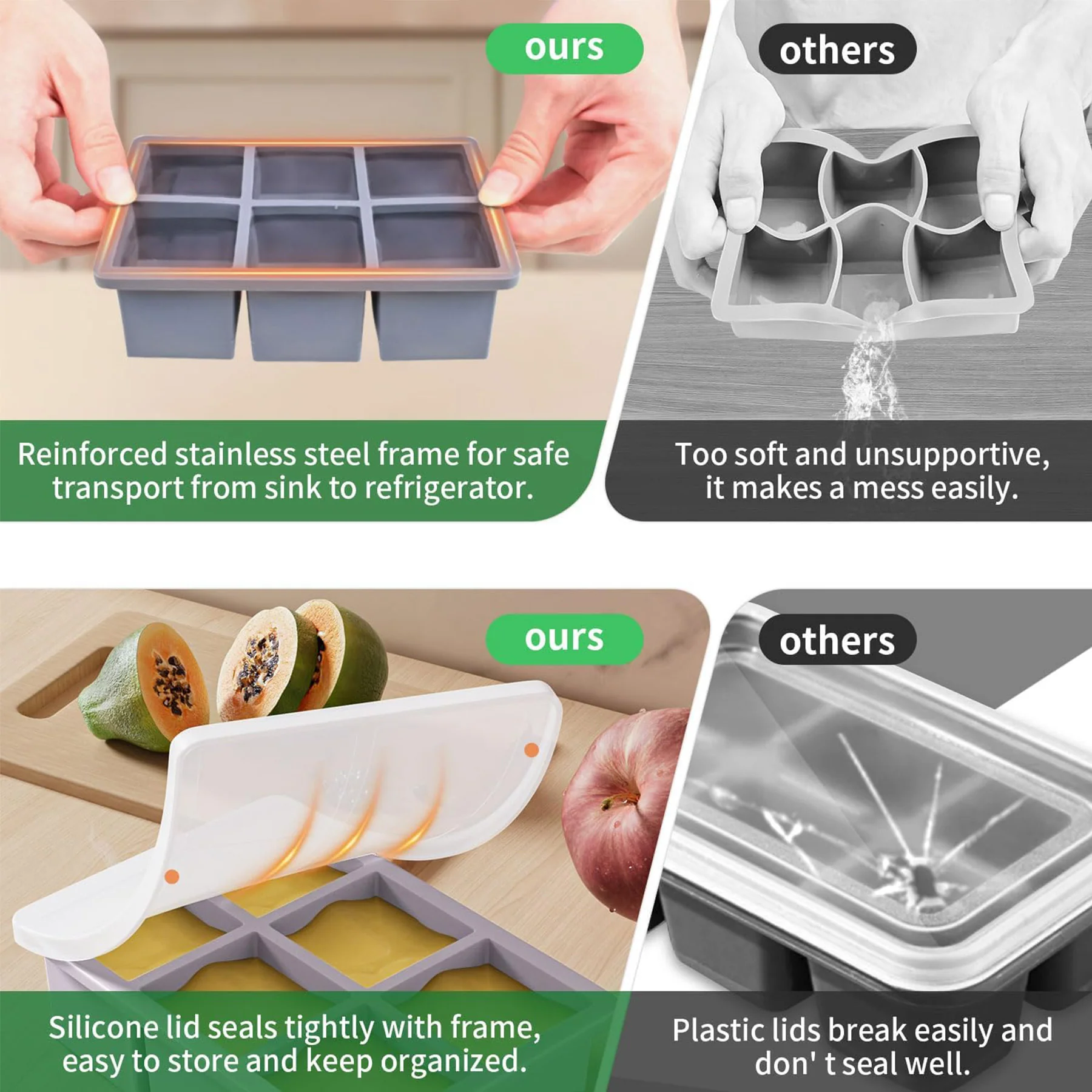 Food Grade Silicone Large Whiskey Ice Mold Tray With Lid