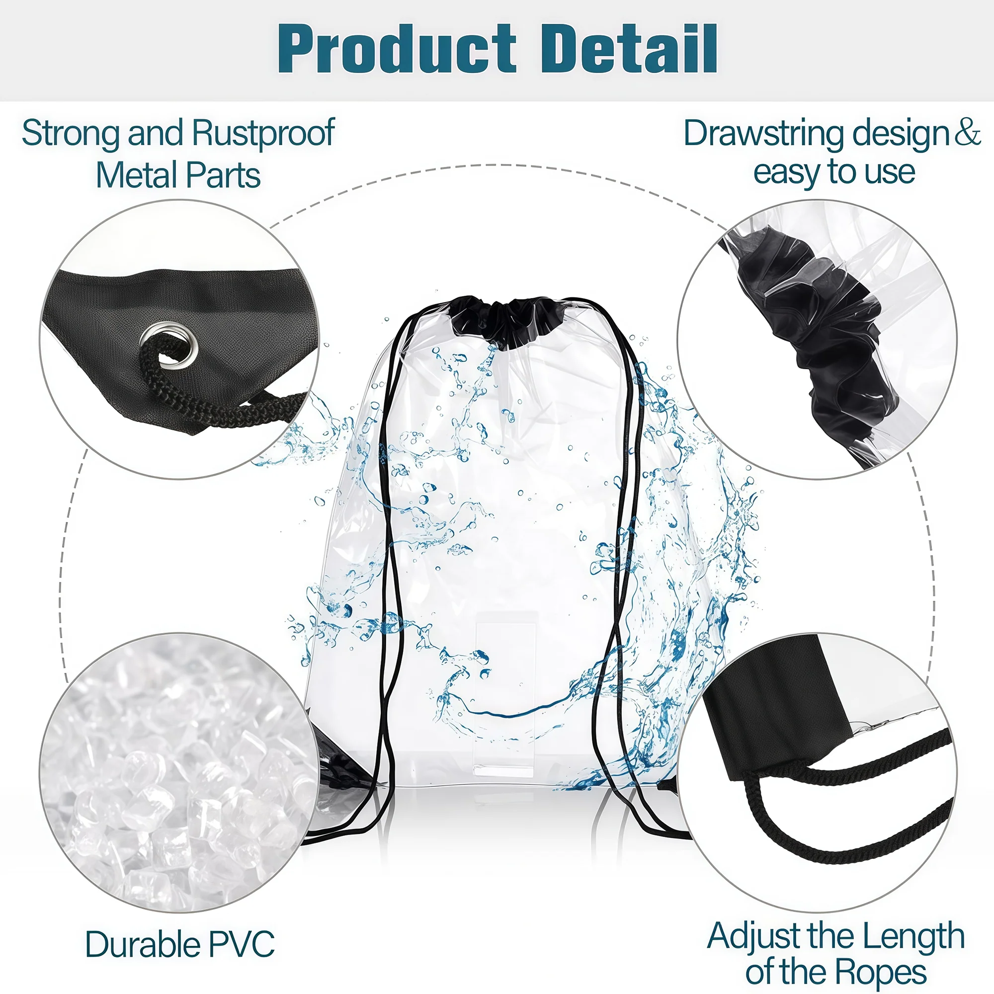 Large Clear Waterproof Stadium Drawstring Backpack