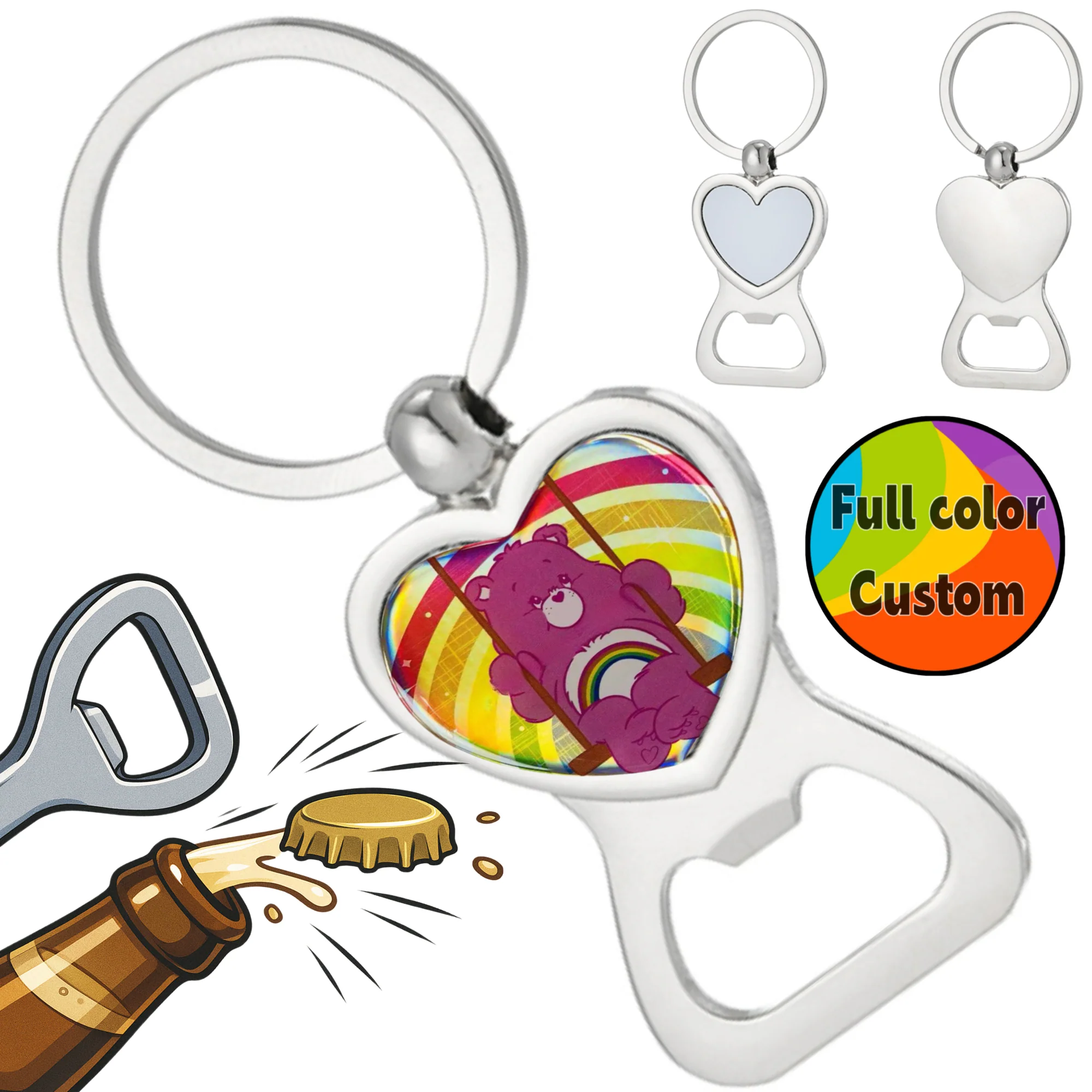 Heart Bottle Opener Keychain with Full Color Dome Print