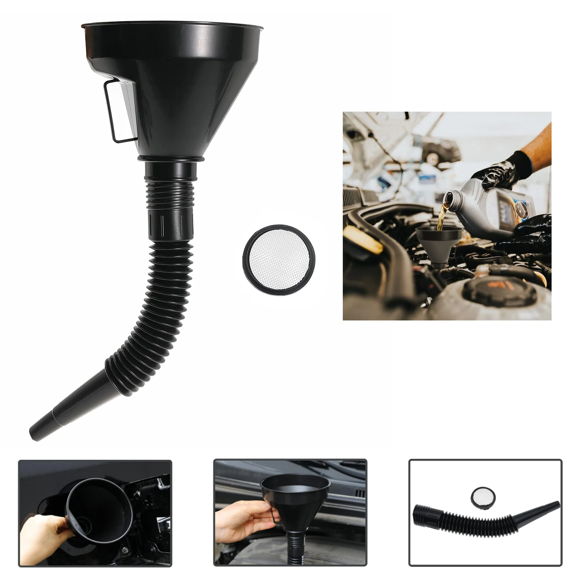 Wide Mouth Oil Funnel With Flexible Extension Nozzle Hose