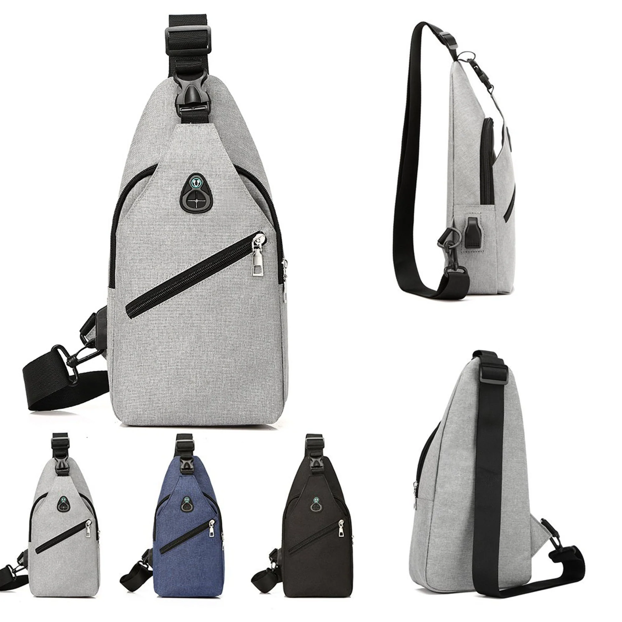 Men'S Oxford Sling Bag With Usb Charging Port