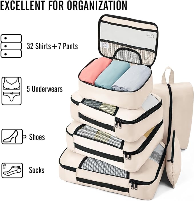 8-Stress-Free Travel Packing Cube Set With Breathable Mesh
