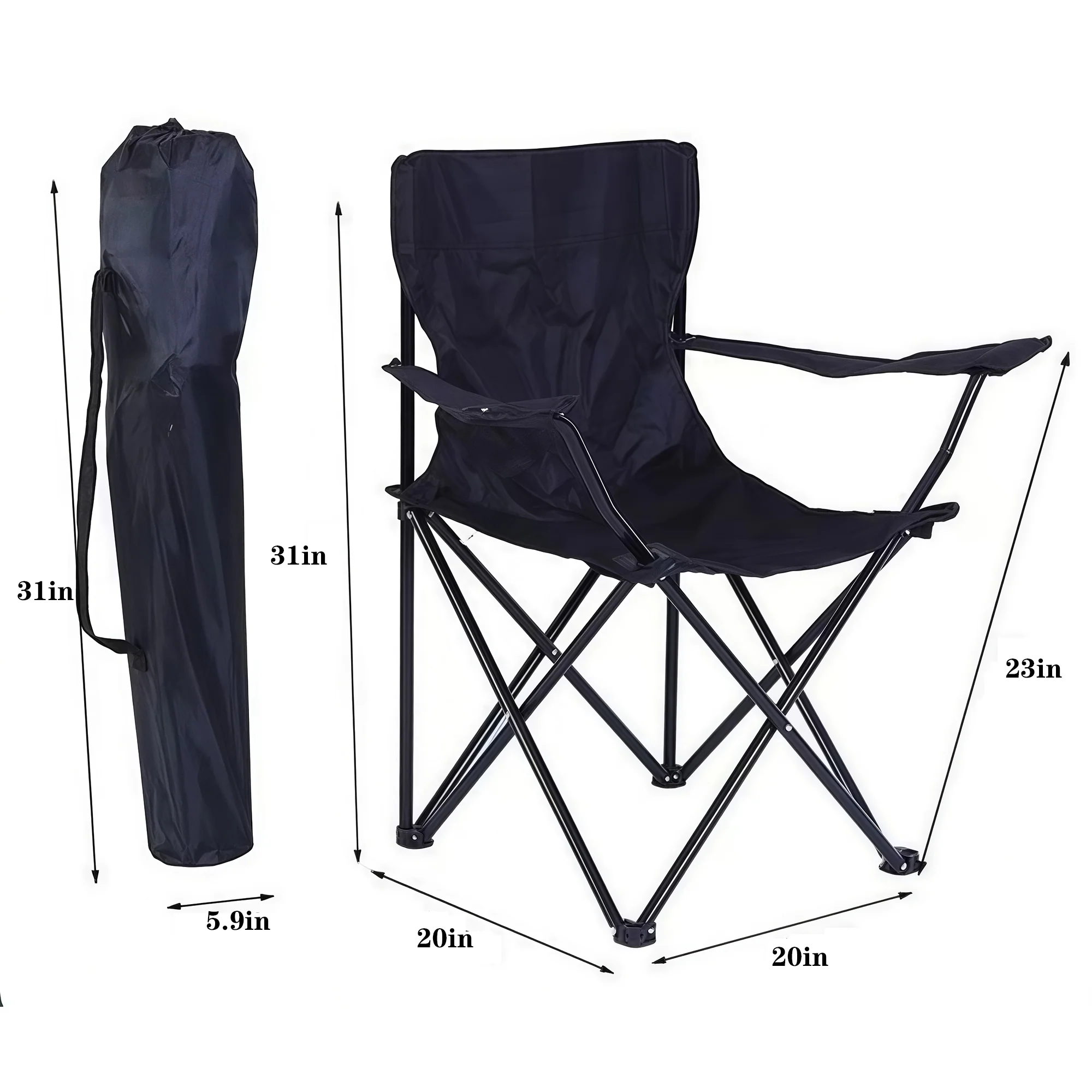 Folding Chair with Cup Holders & Carry Bag, Holds 280lbs