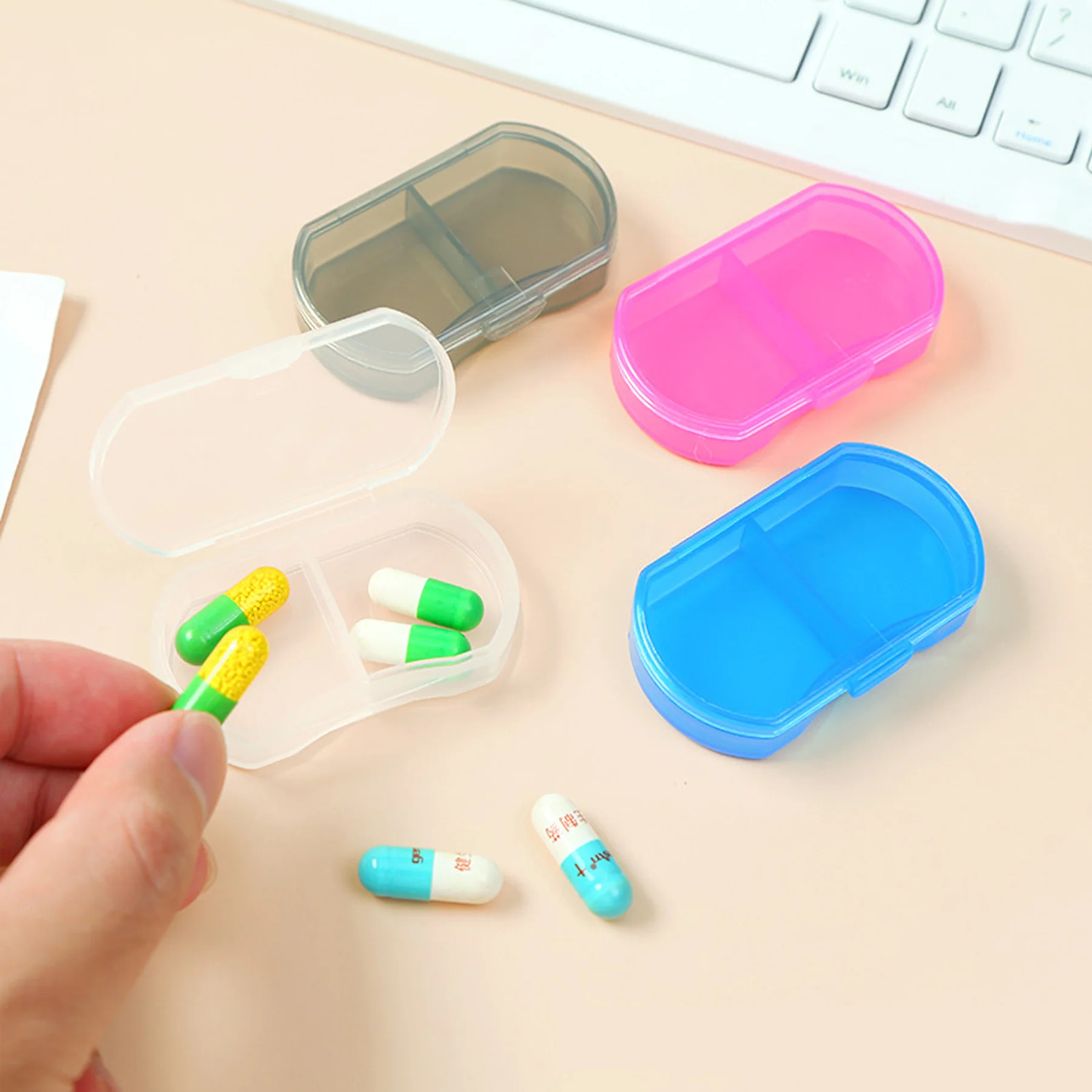 Portable 2-compartment Pill Box