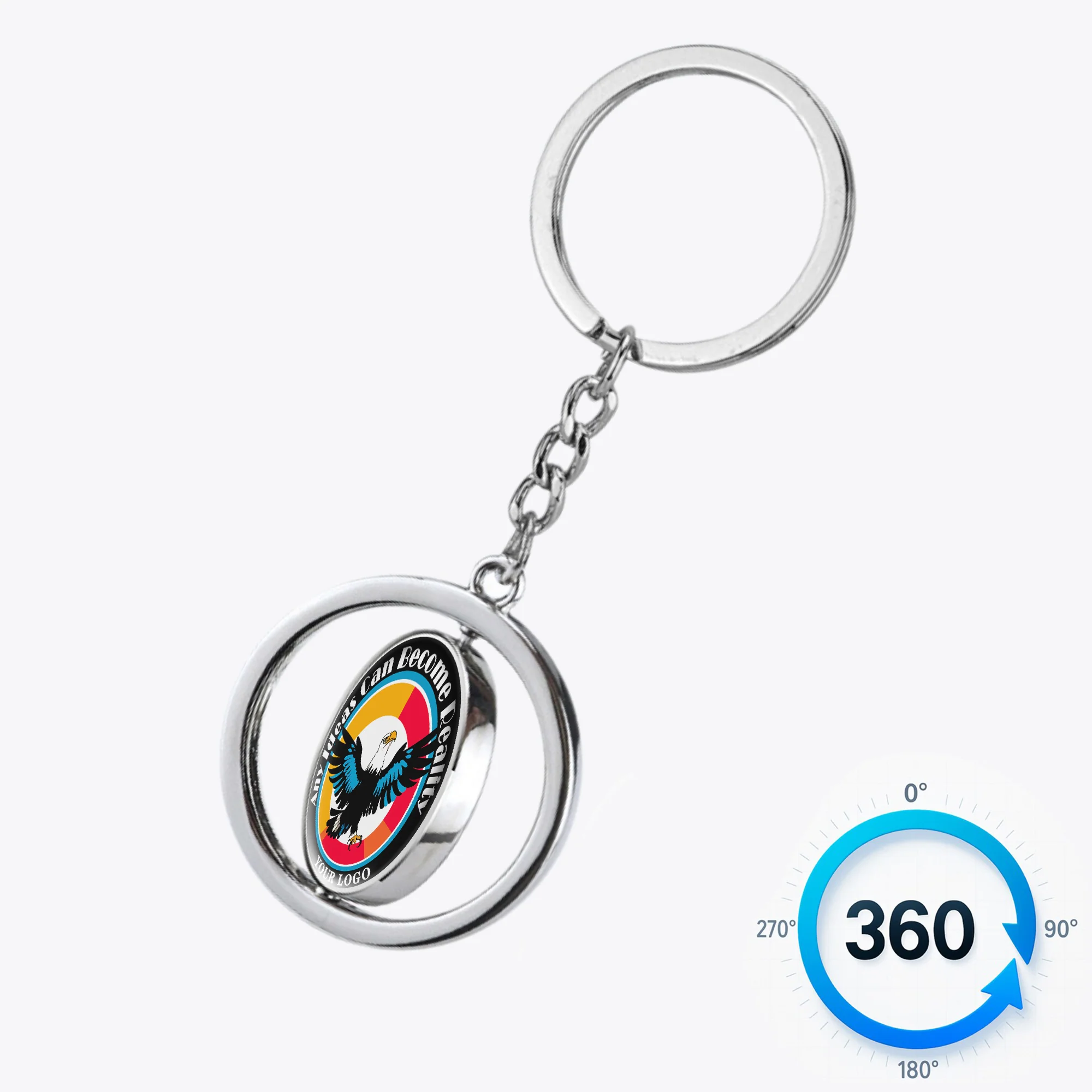Round Double-Sided Rotating Metal Keychain