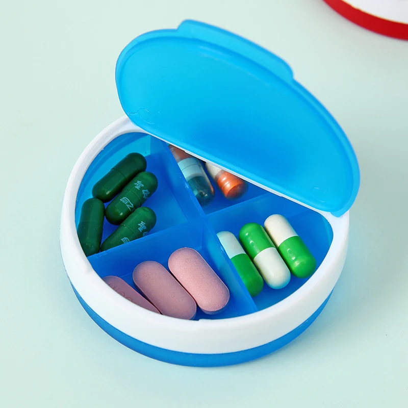 Round 4 Compartments Rotating Pill Box Or Pill Case