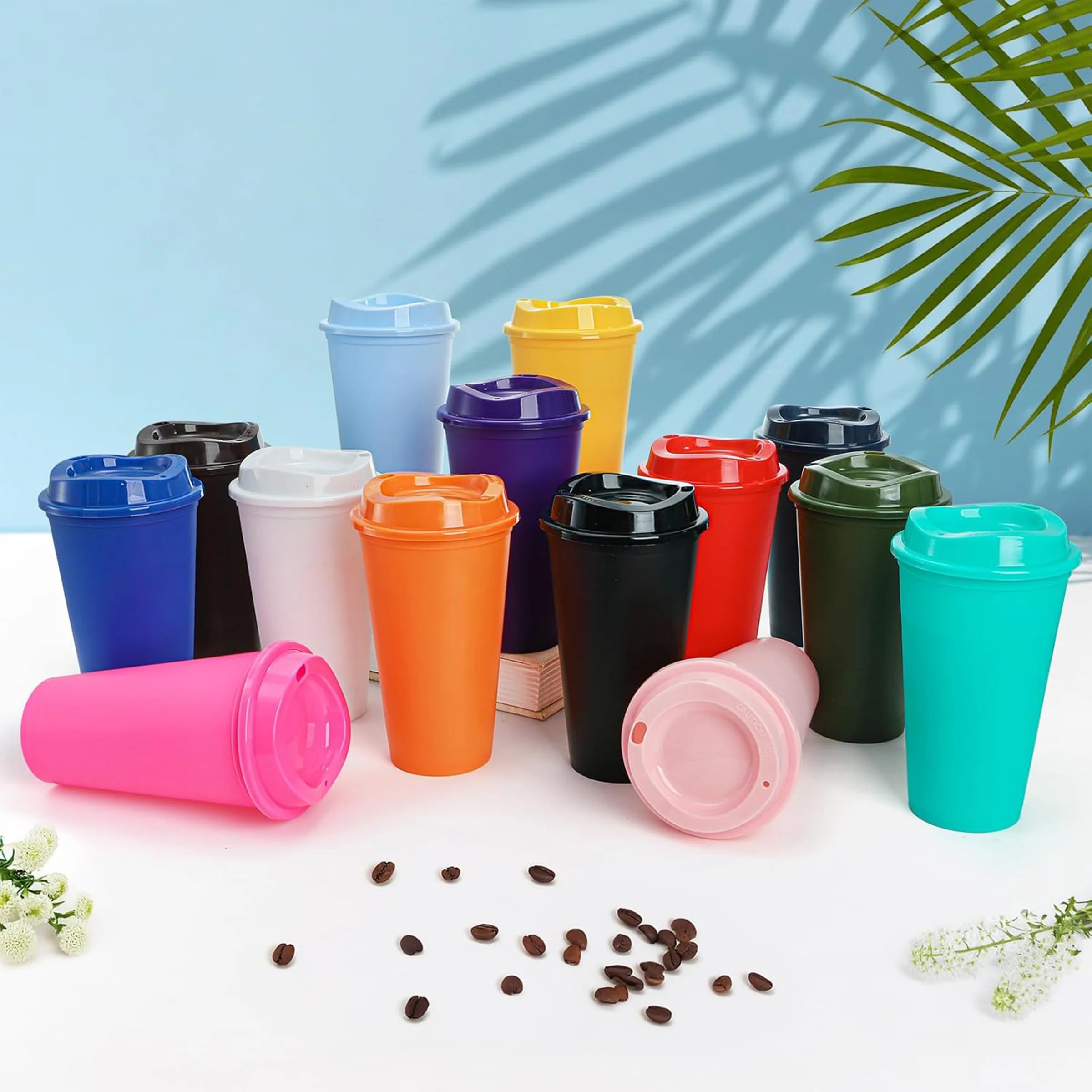 16 OZ PP Reusable Coffee Cups With Lids
