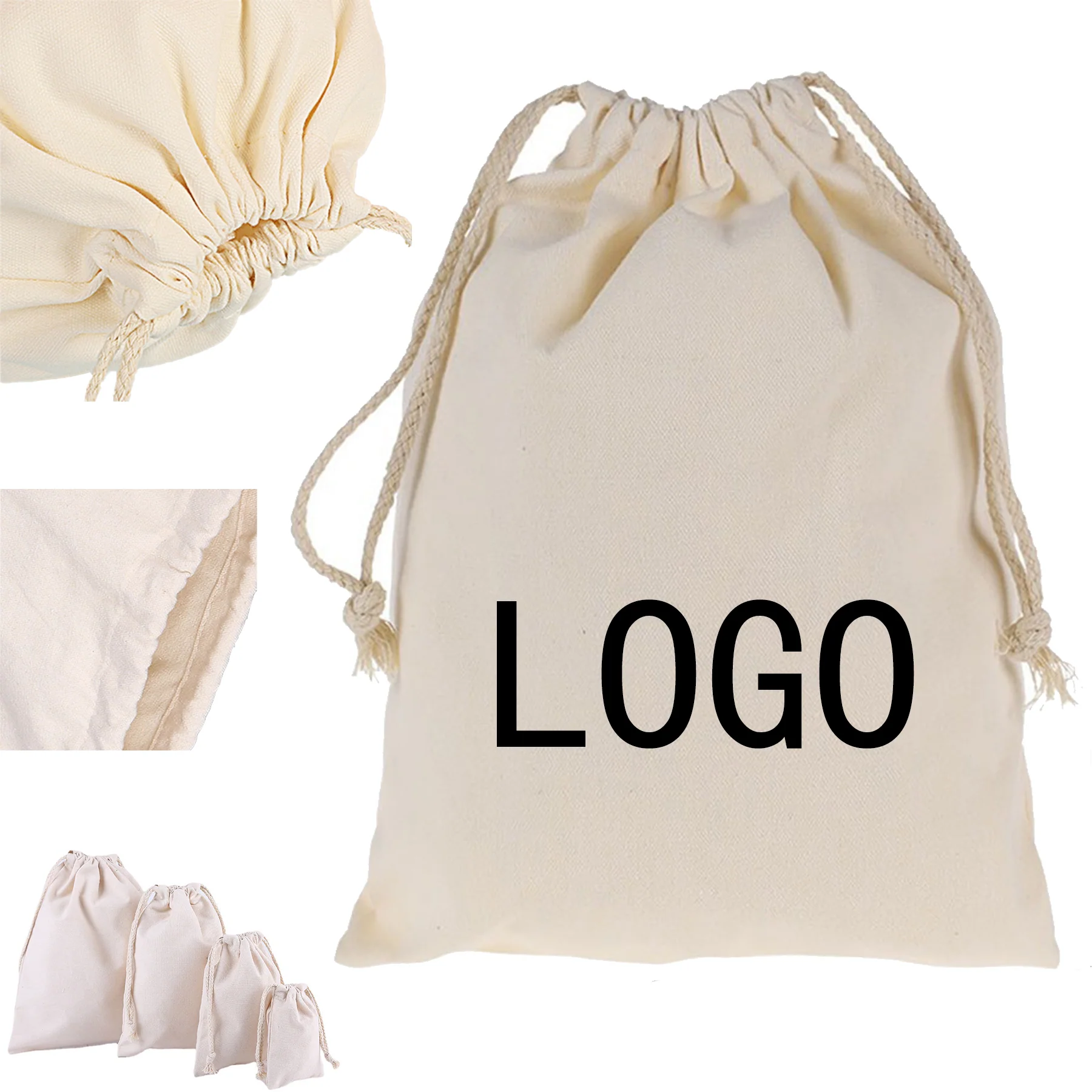 Cotton Canvas Drawstring Tote Bags