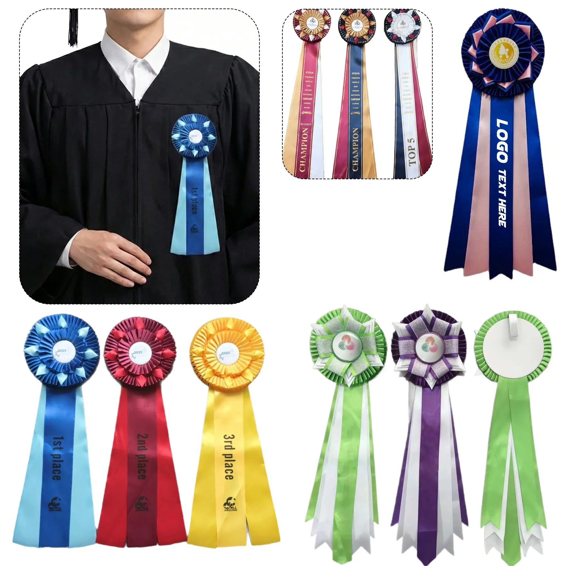 Award Ribbon Medals With Badge For Recognition