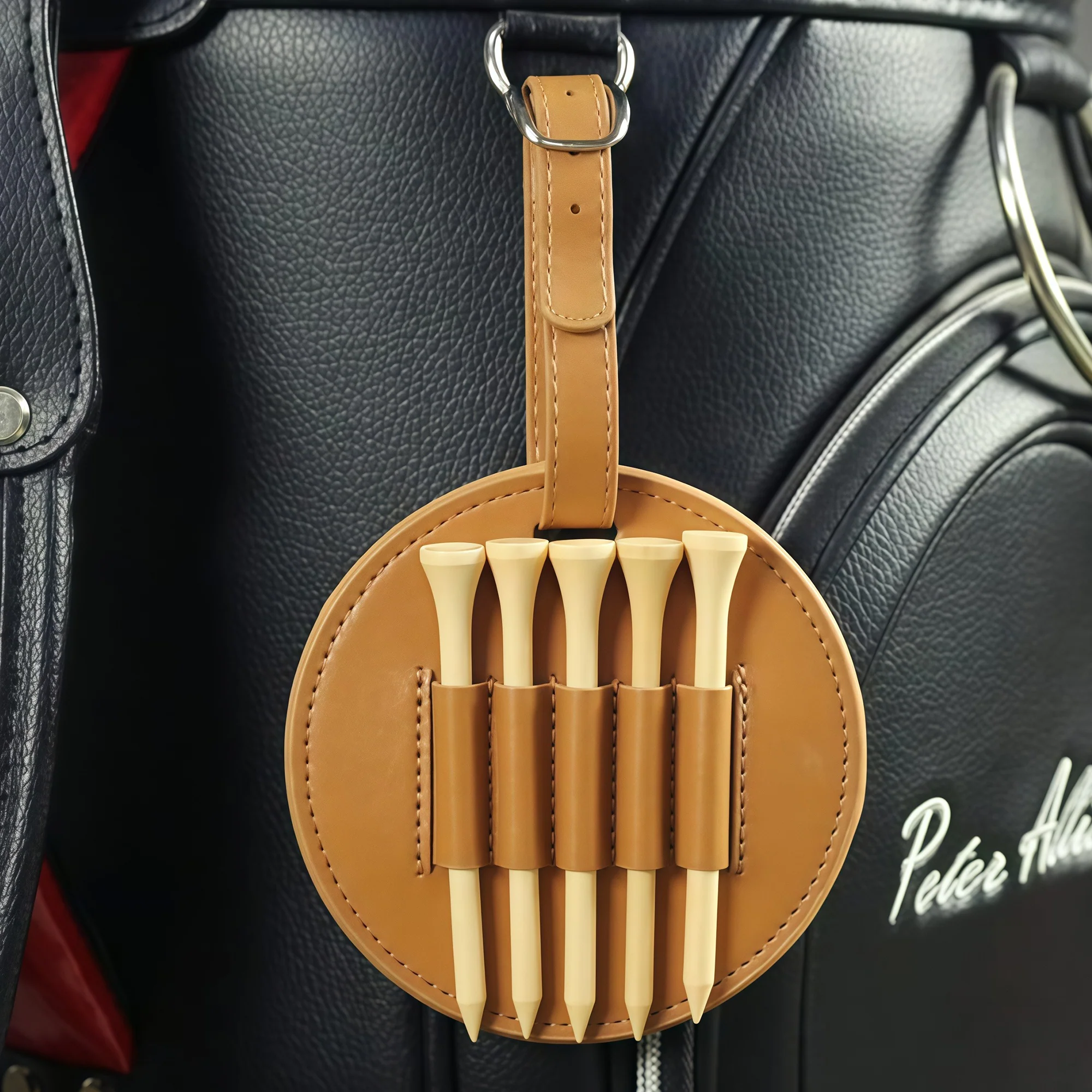 Pu Leather Golf Tee Holder With Buckle
