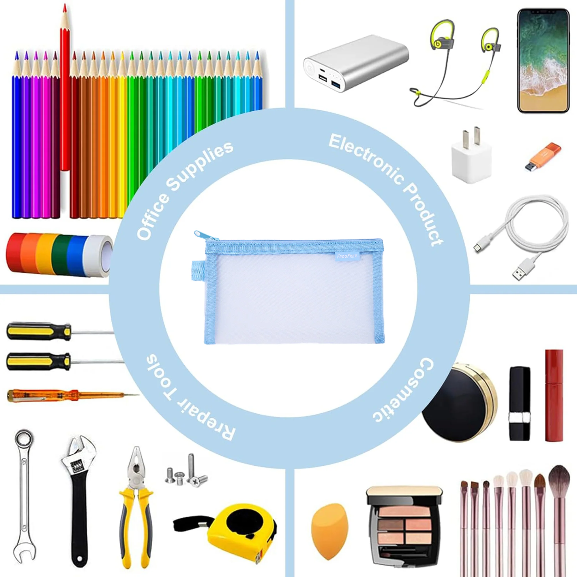 Full Color Nylon Mesh Pencil Zipper Bag