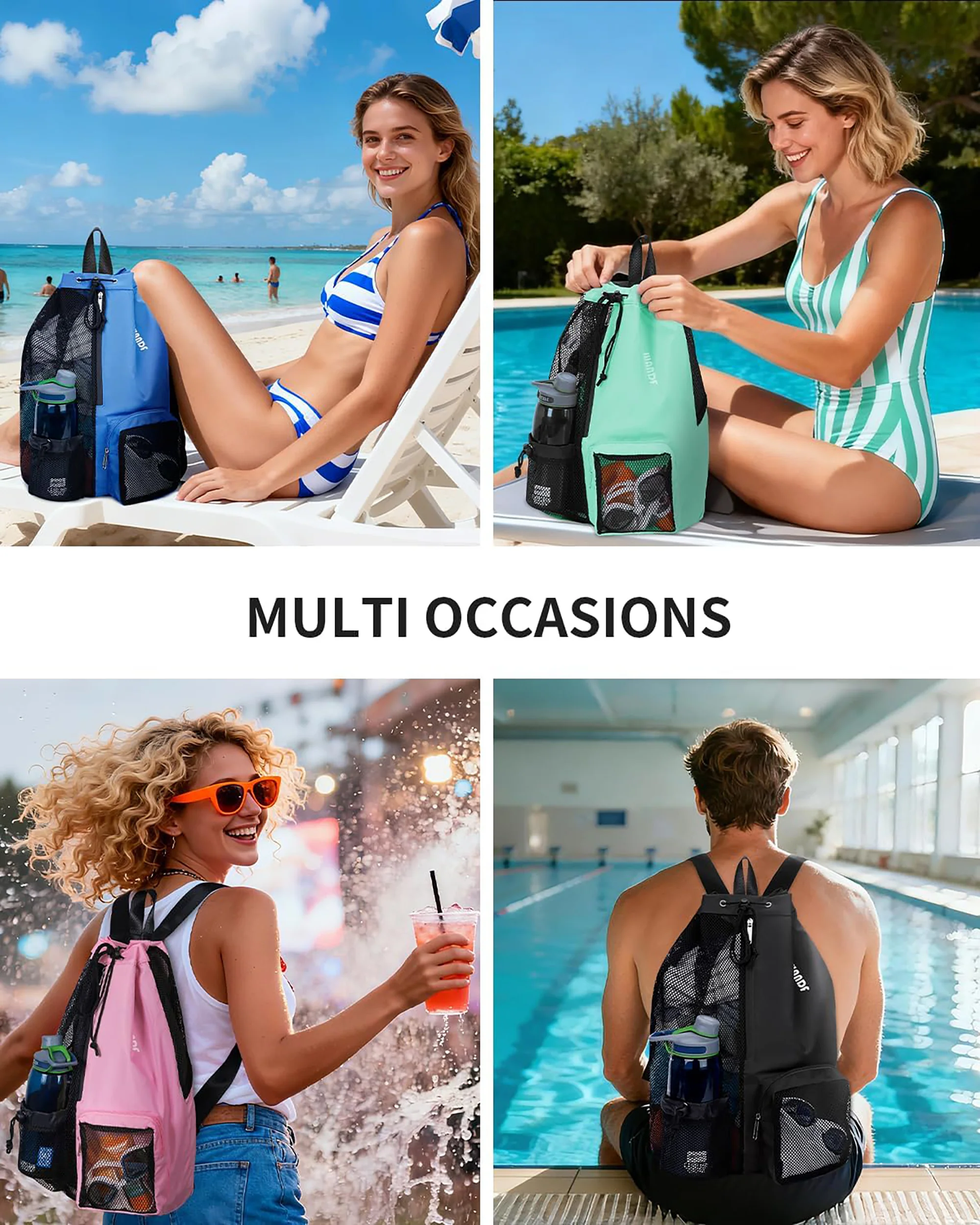 Beach Mesh Drawstring Backpack With Wet Pocket