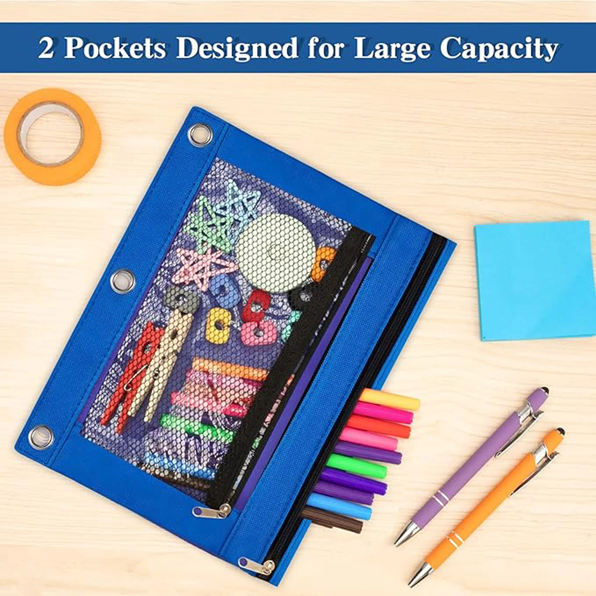 Zippered Double Pocket 3 Ring Binder Pencil Pouch