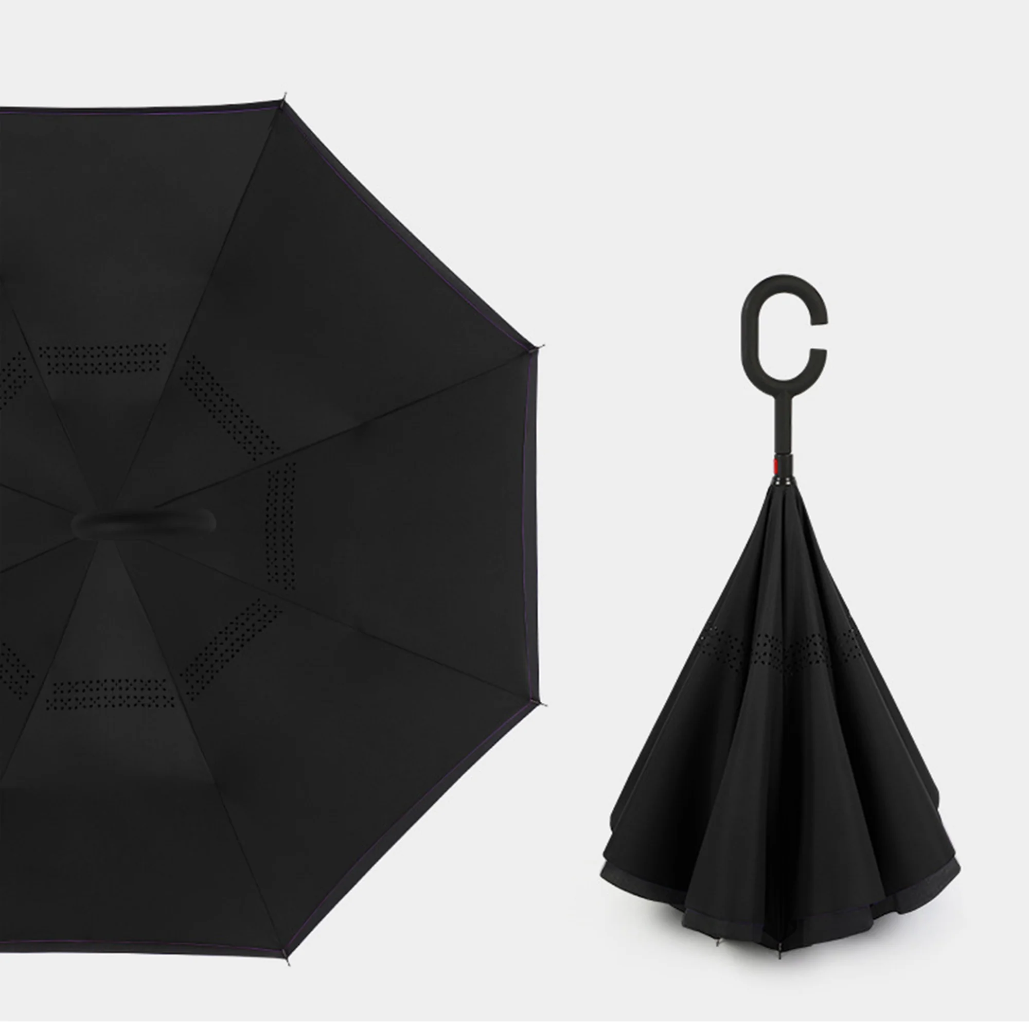 Inversion Auto Open Umbrella w/ C-Shape Handle