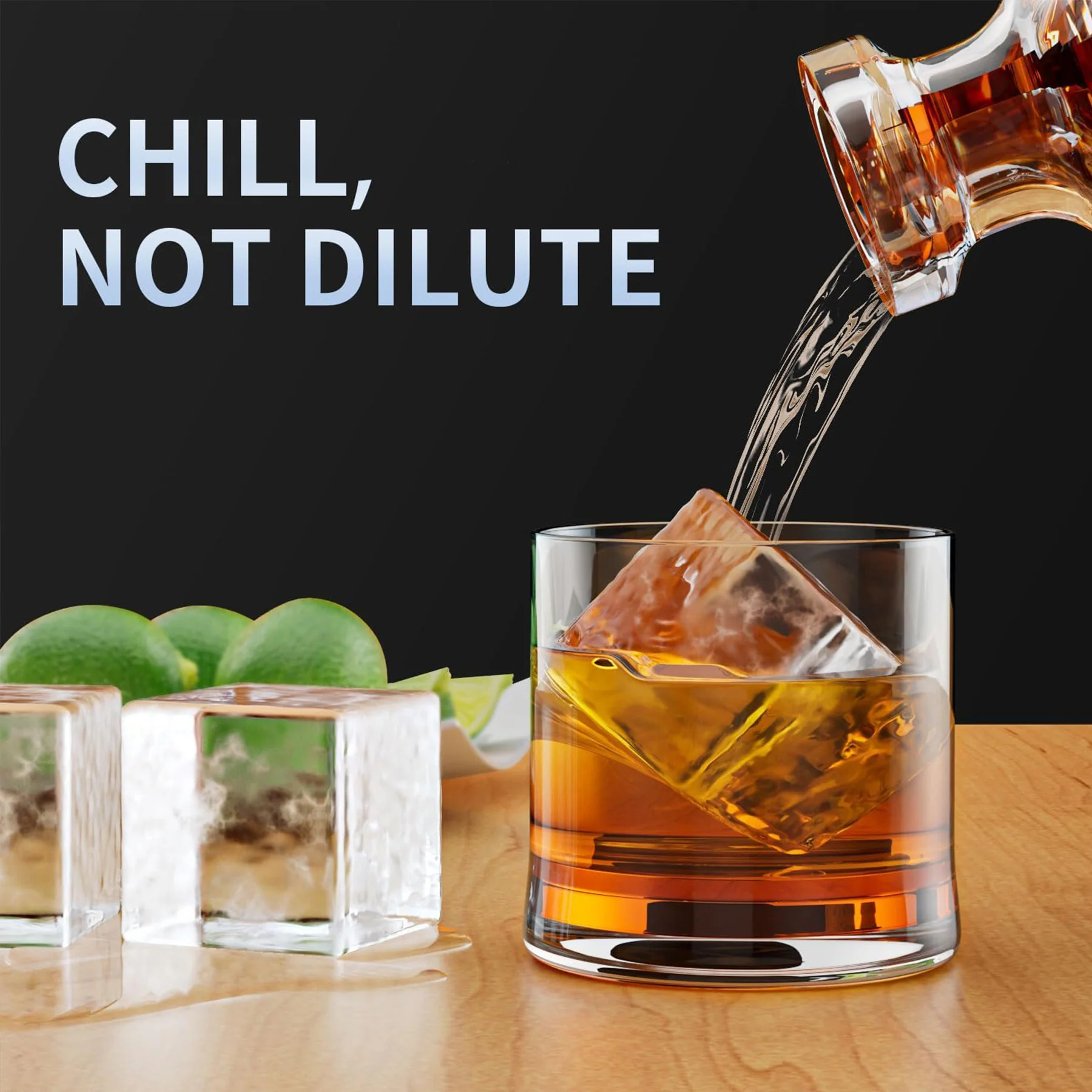 Food Grade Silicone Large Whiskey Ice Mold Tray With Lid