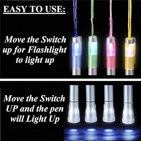 5-Inch LED Light-Up Pen with Necklace, Black Ink, Torch