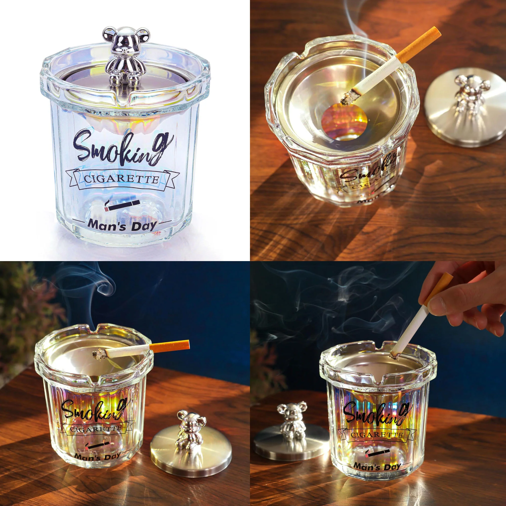 Glass Ashtray With Lids