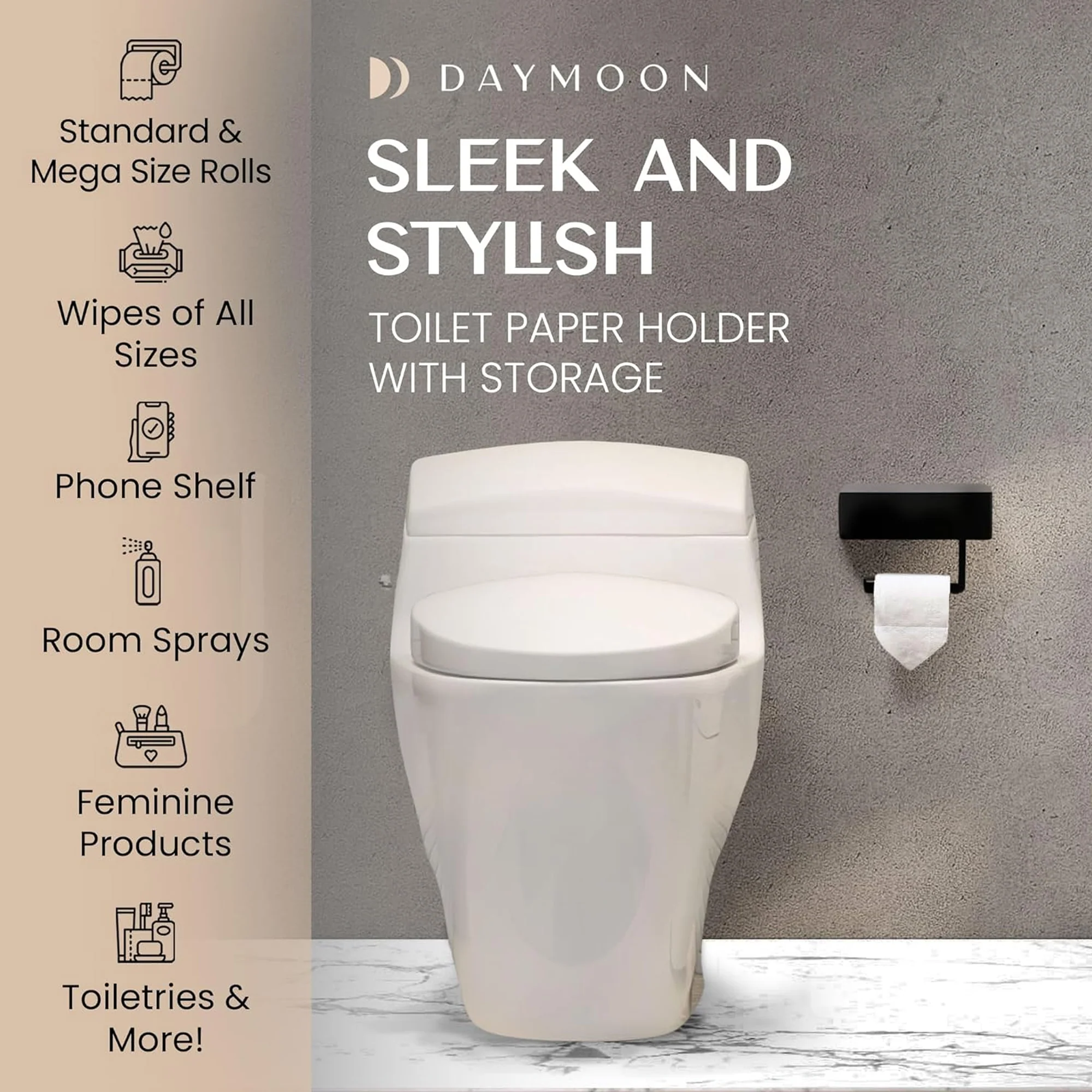Black Toilet Paper Holder with Shelf