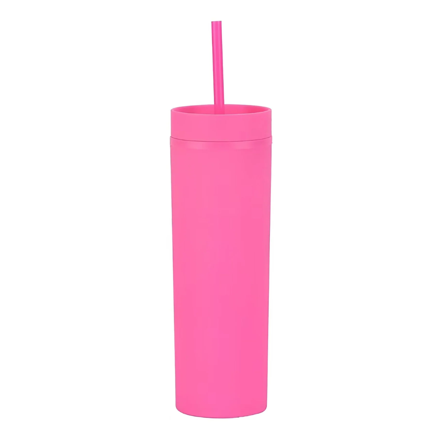 16Oz Skinny Double Wall Acrylic Tumblers With Straws