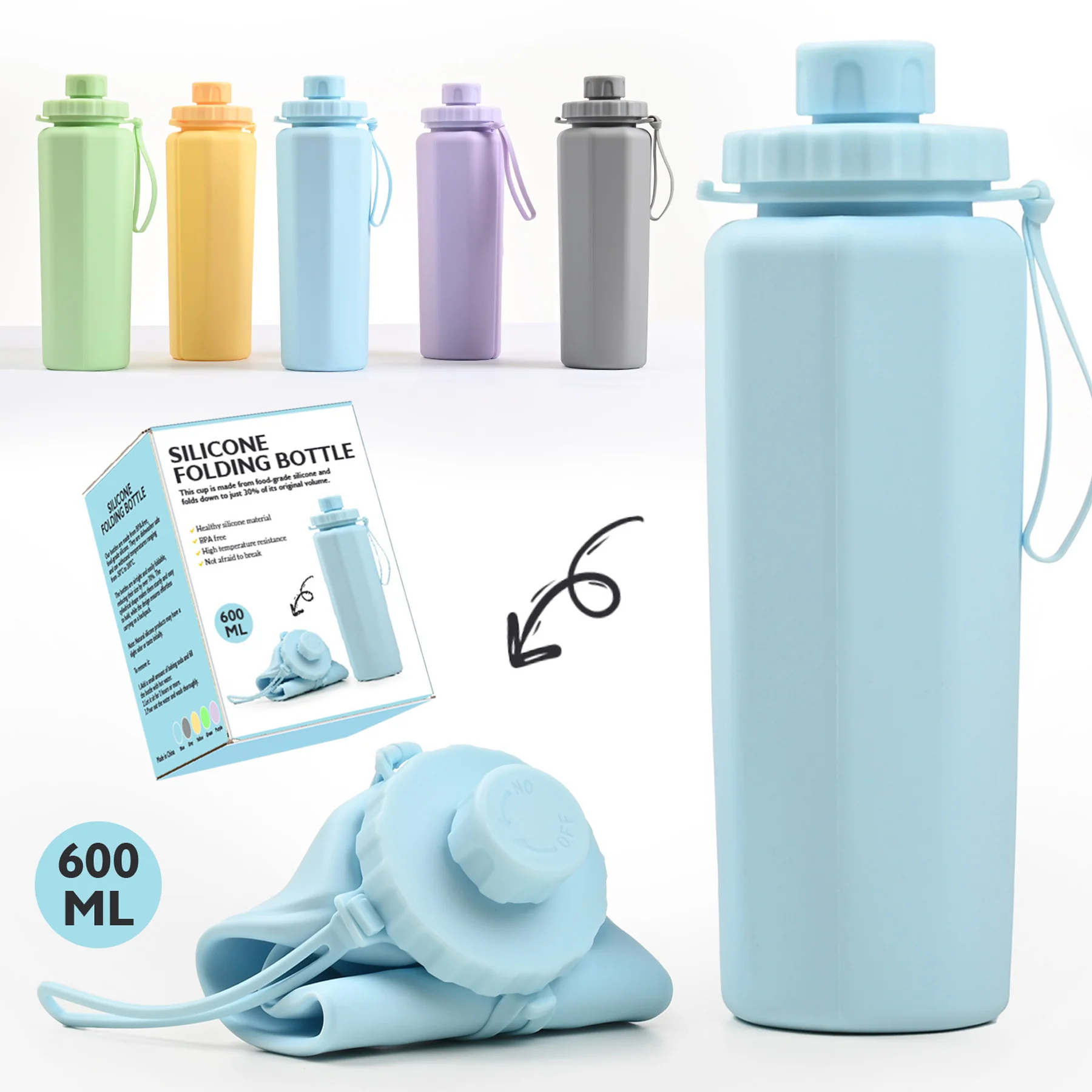 Collapsible Silicone Sports Water Bottle