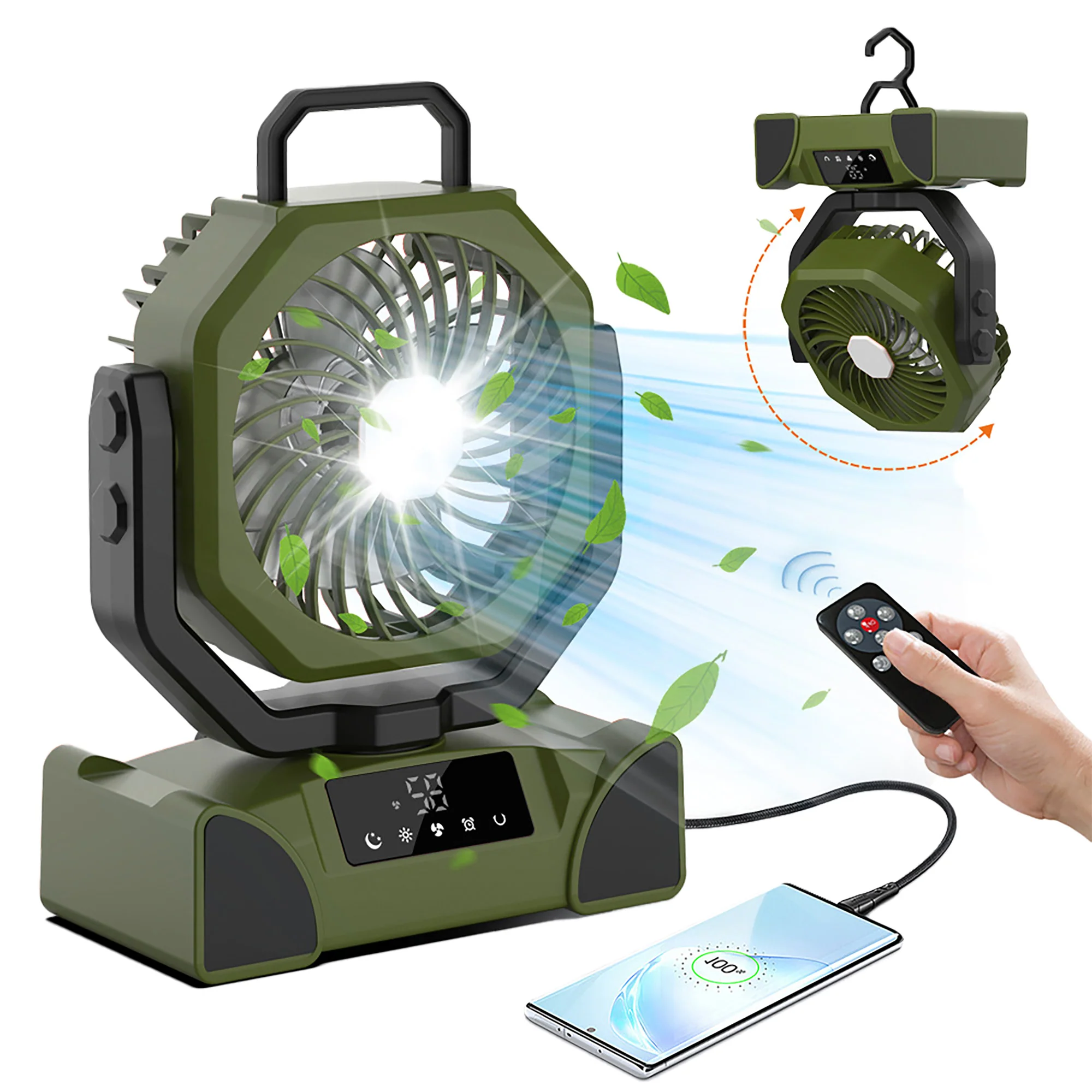 20,000mAh Camping Fan Lantern With Power Bank, LED Light