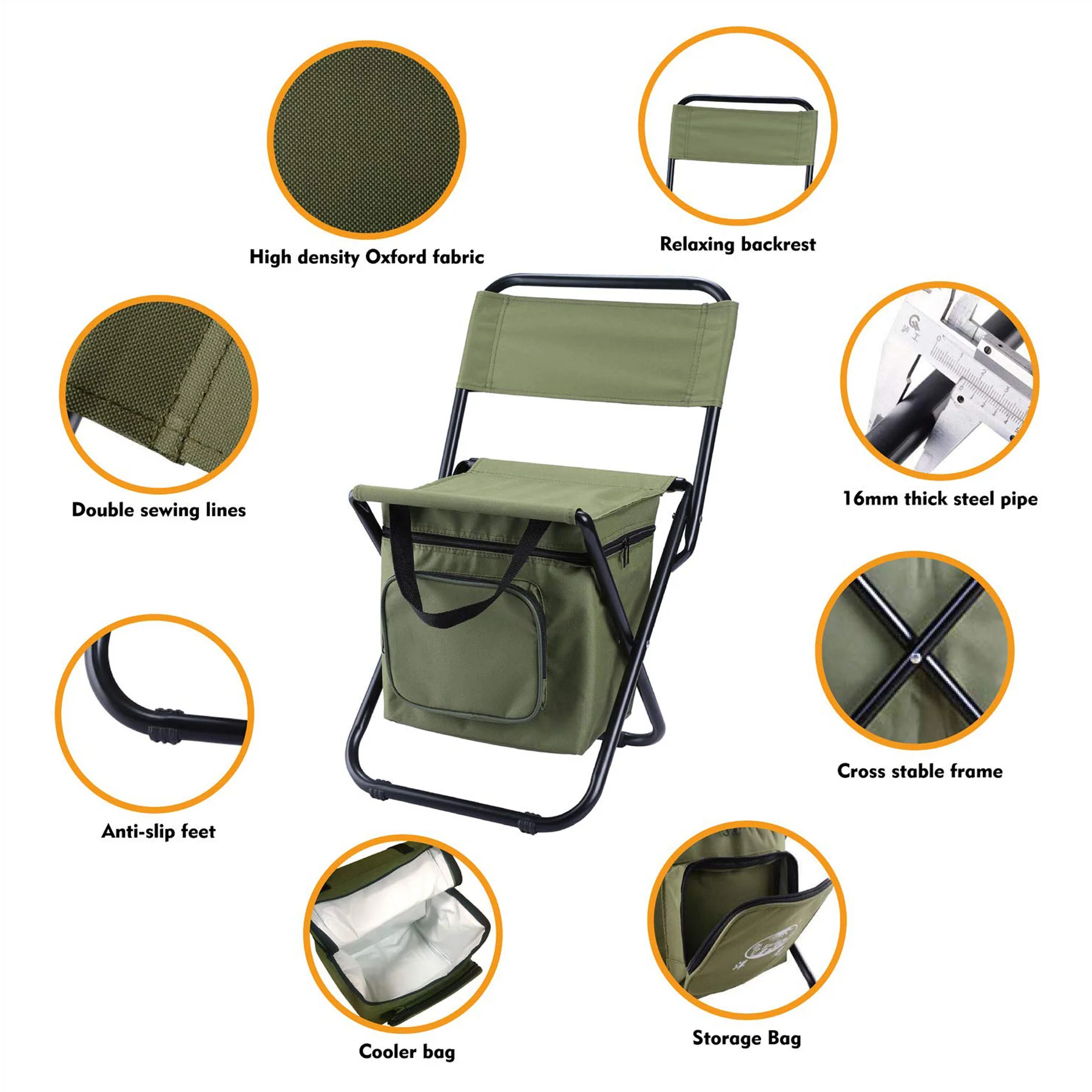 Foldable Fishing Chair with Cooler Bag