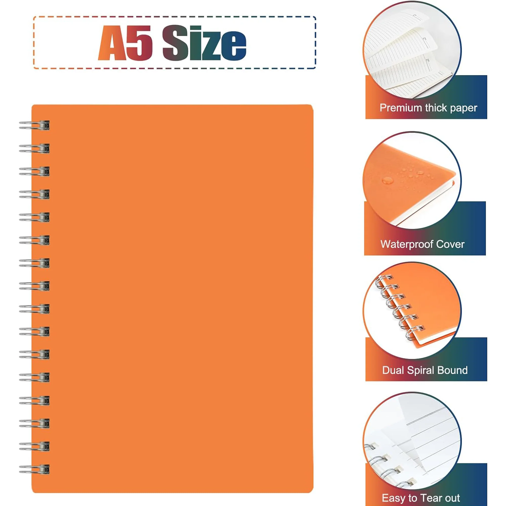 Spiral Notebook With Hardcover Plastic Waterproof A5