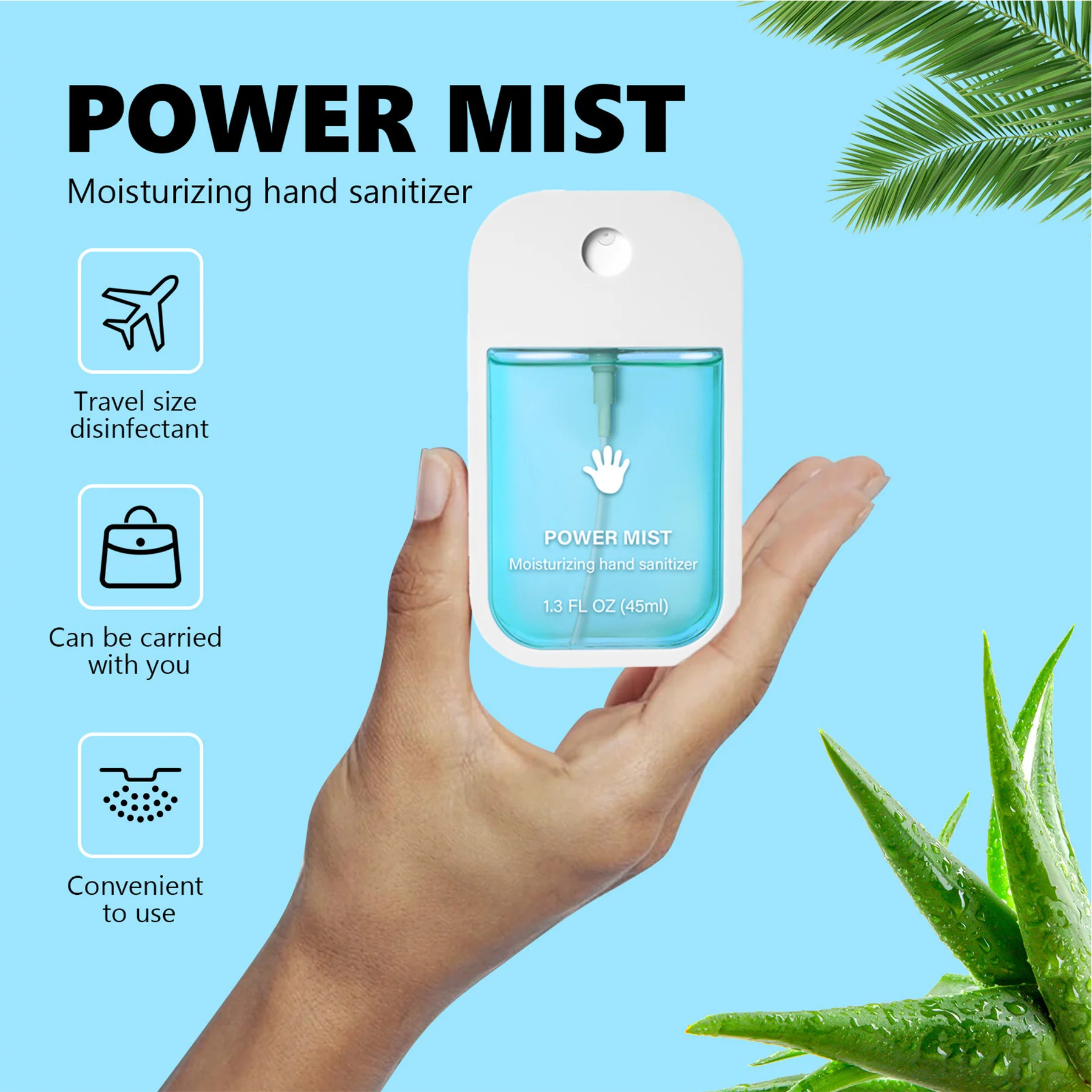 Power Mist Hydrating Hand Sanitizer Spray Travel Size 45ml