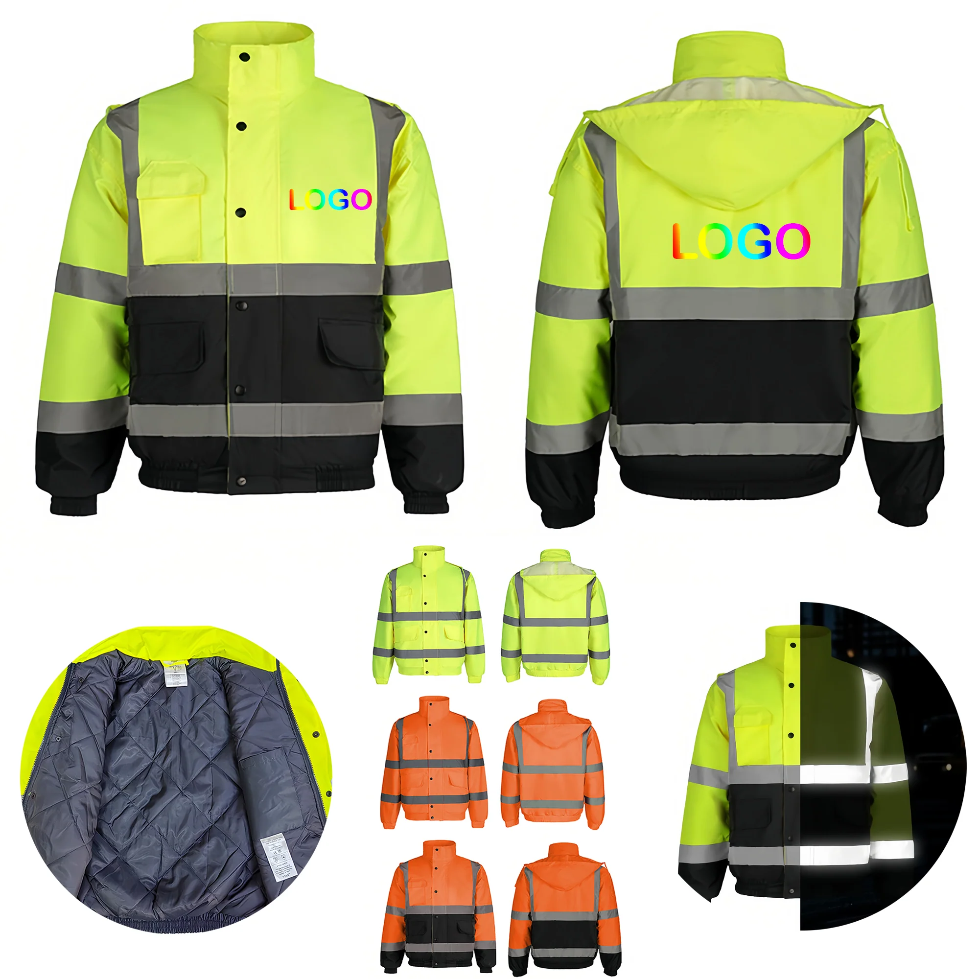 High Visibility Reflective Insulated Winter Jacket MOQ 10pcs