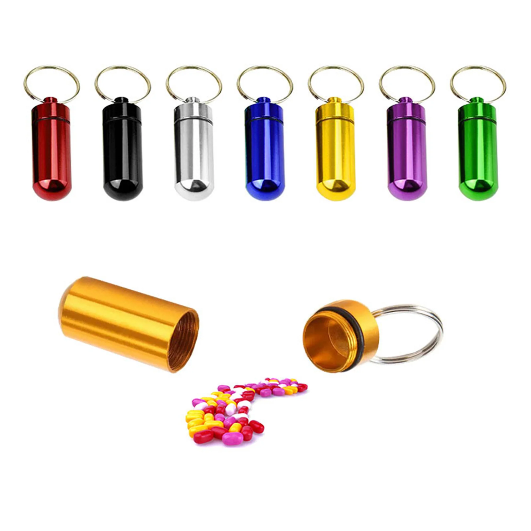 Mini Pill Box Keychain Waterproof Aluminum Pill Holder Case