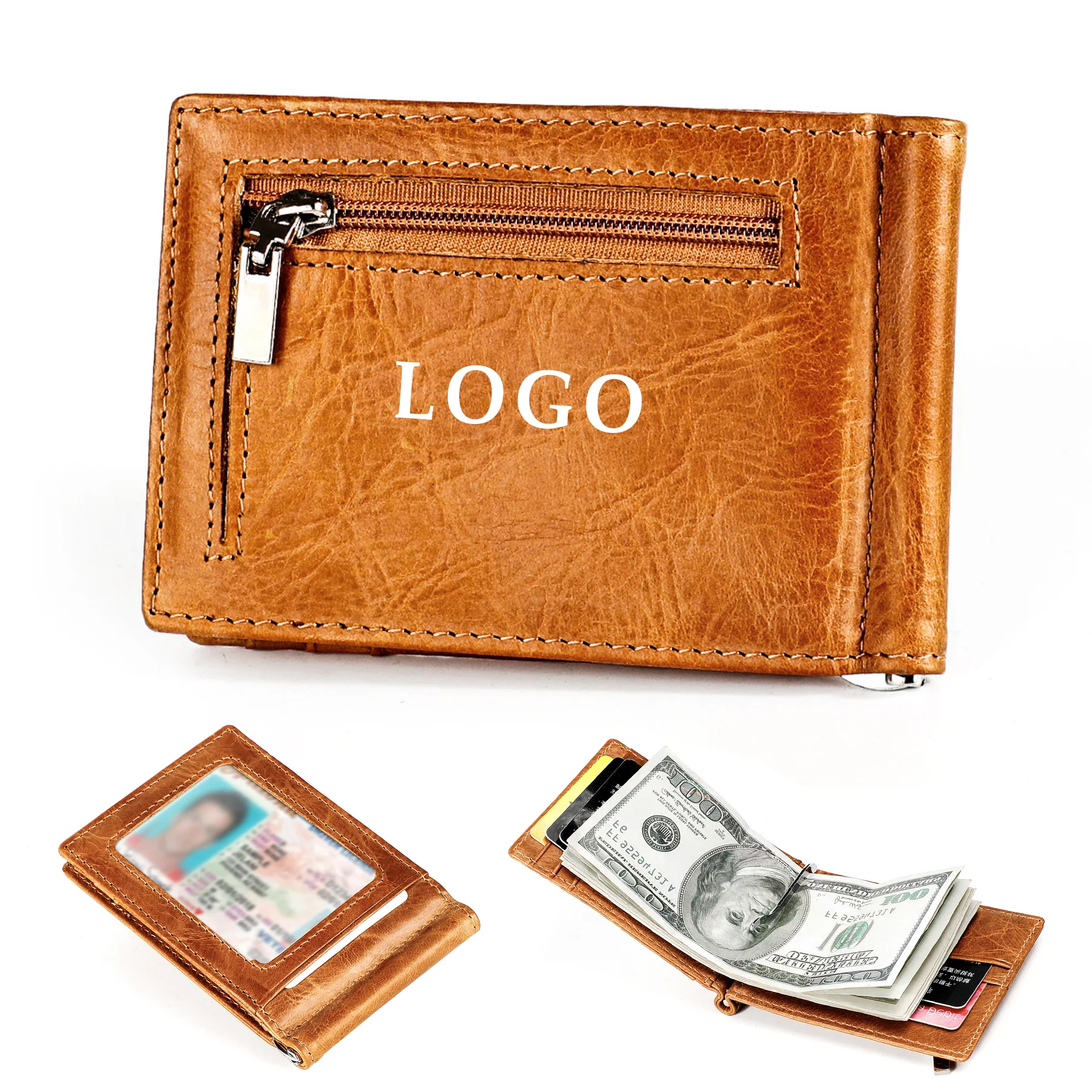 Mens Zipper Leather Wallet