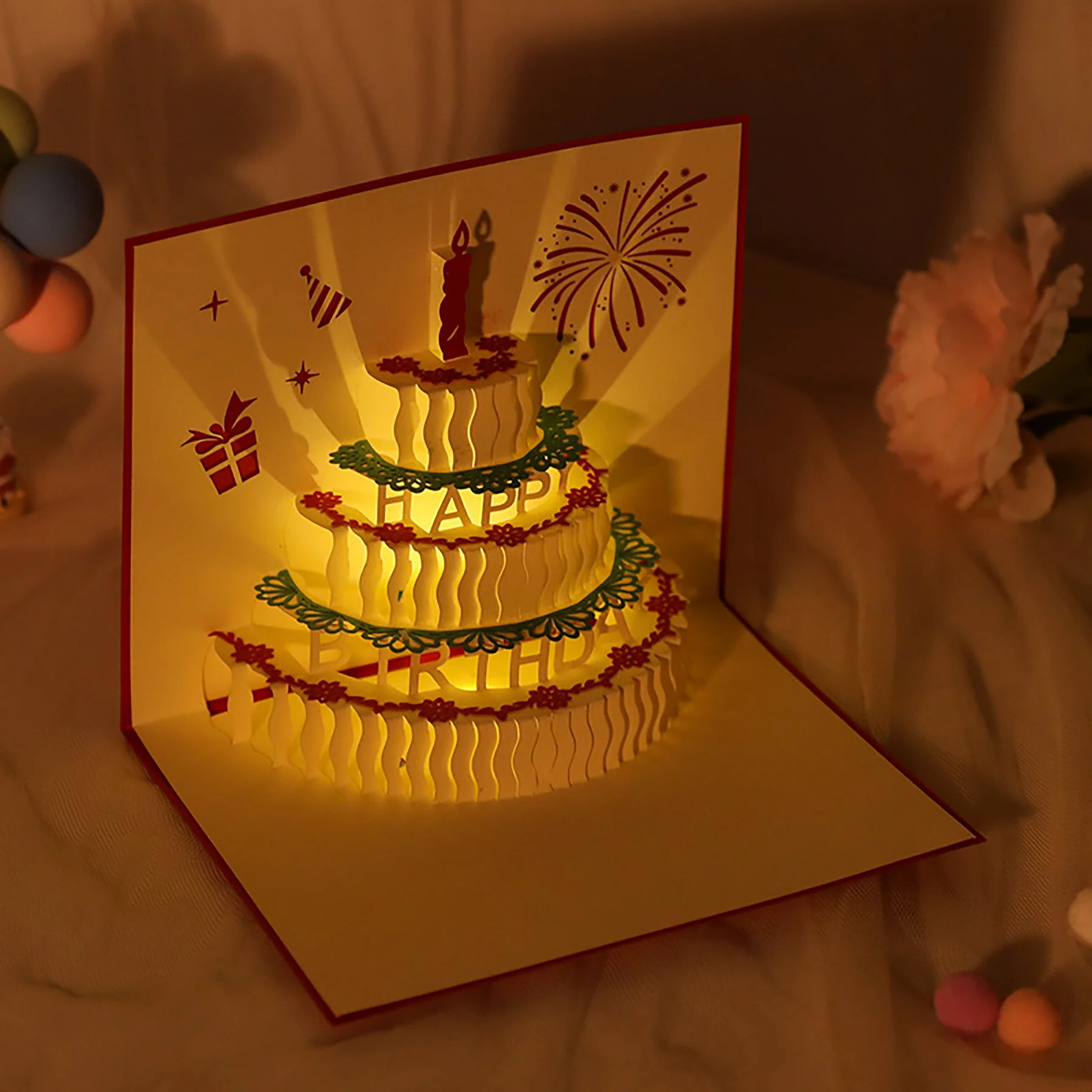 3D Pop Up Greeting Cards Led Light Happy Birthday Music Card
