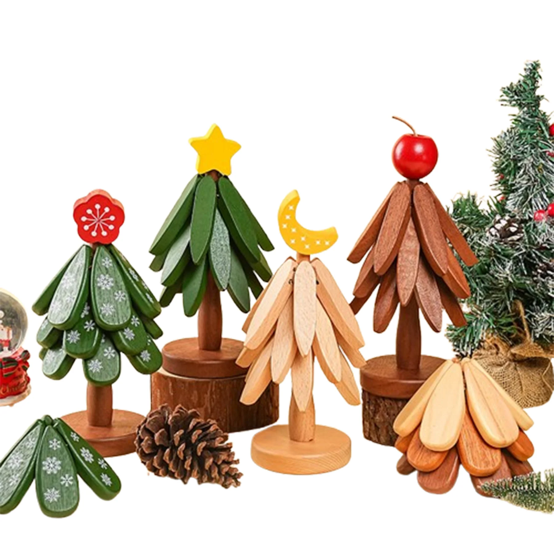 Wooden Christmas Tree-Shaped Cup Coaster For Christmas Gift