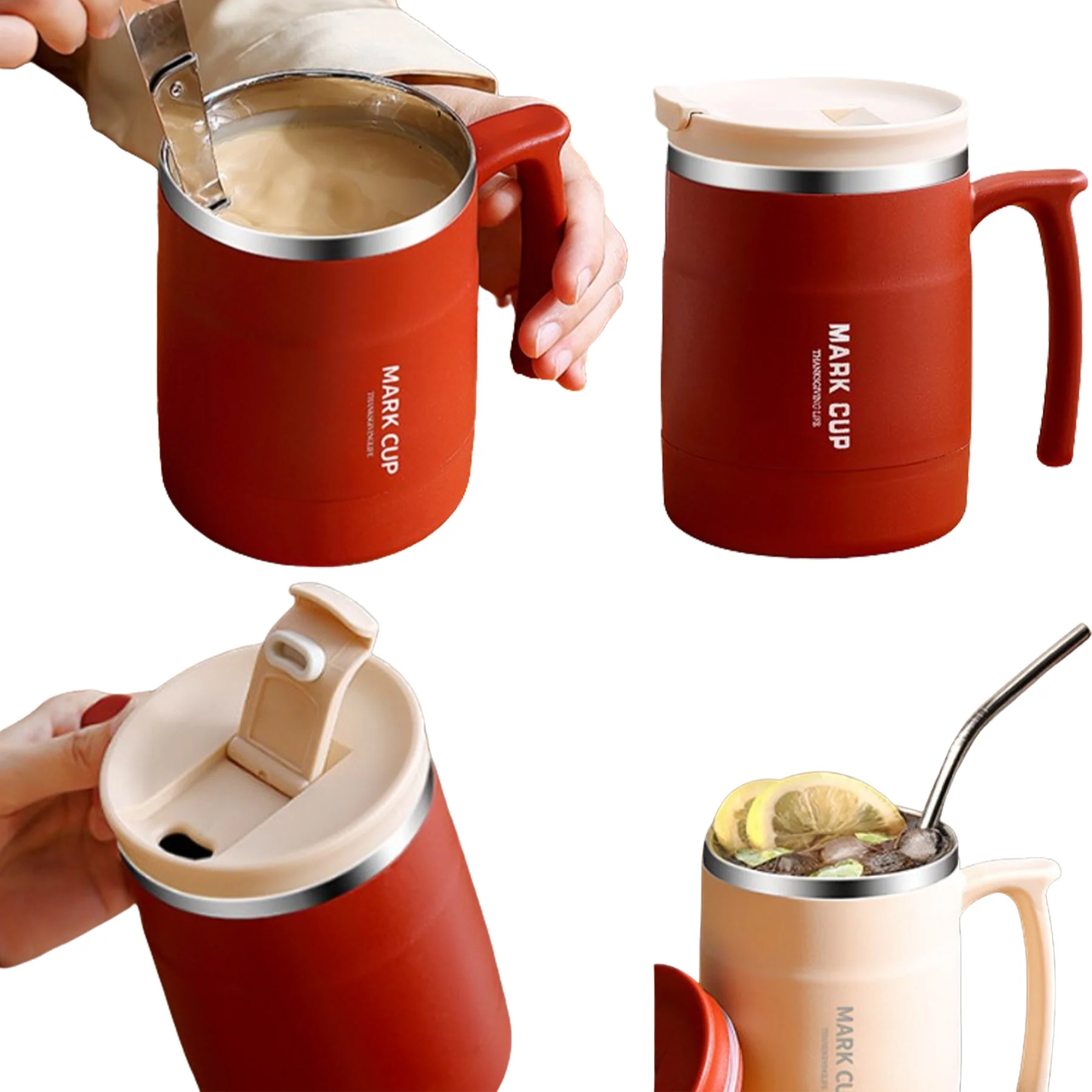17Oz Stainless Steel Tumbler Office Mugs With Handle And Lid