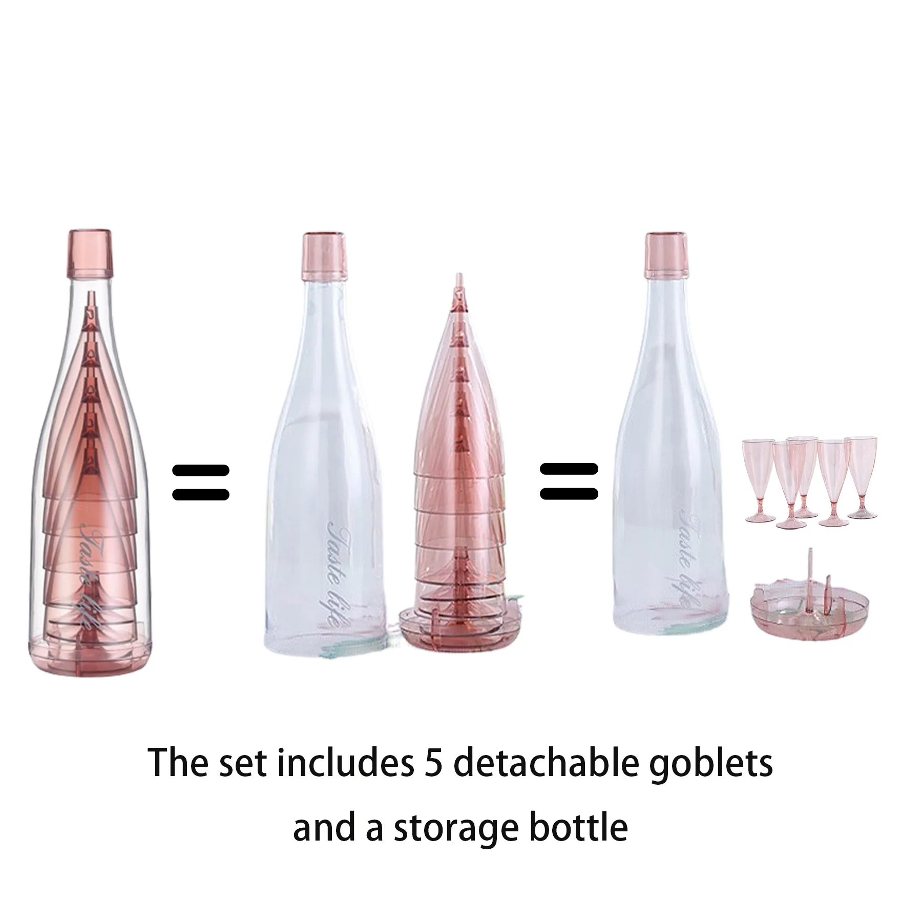 Foldable Plastic Goblet Set Of 5 With Storage Bottle