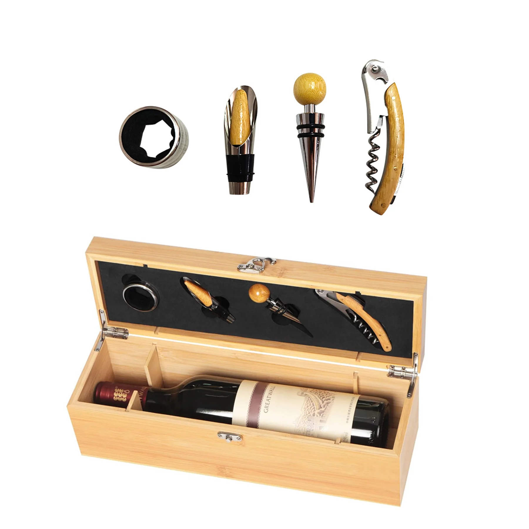 Bamboo Wood Wine Box Kits With Wine Tools And Accessories