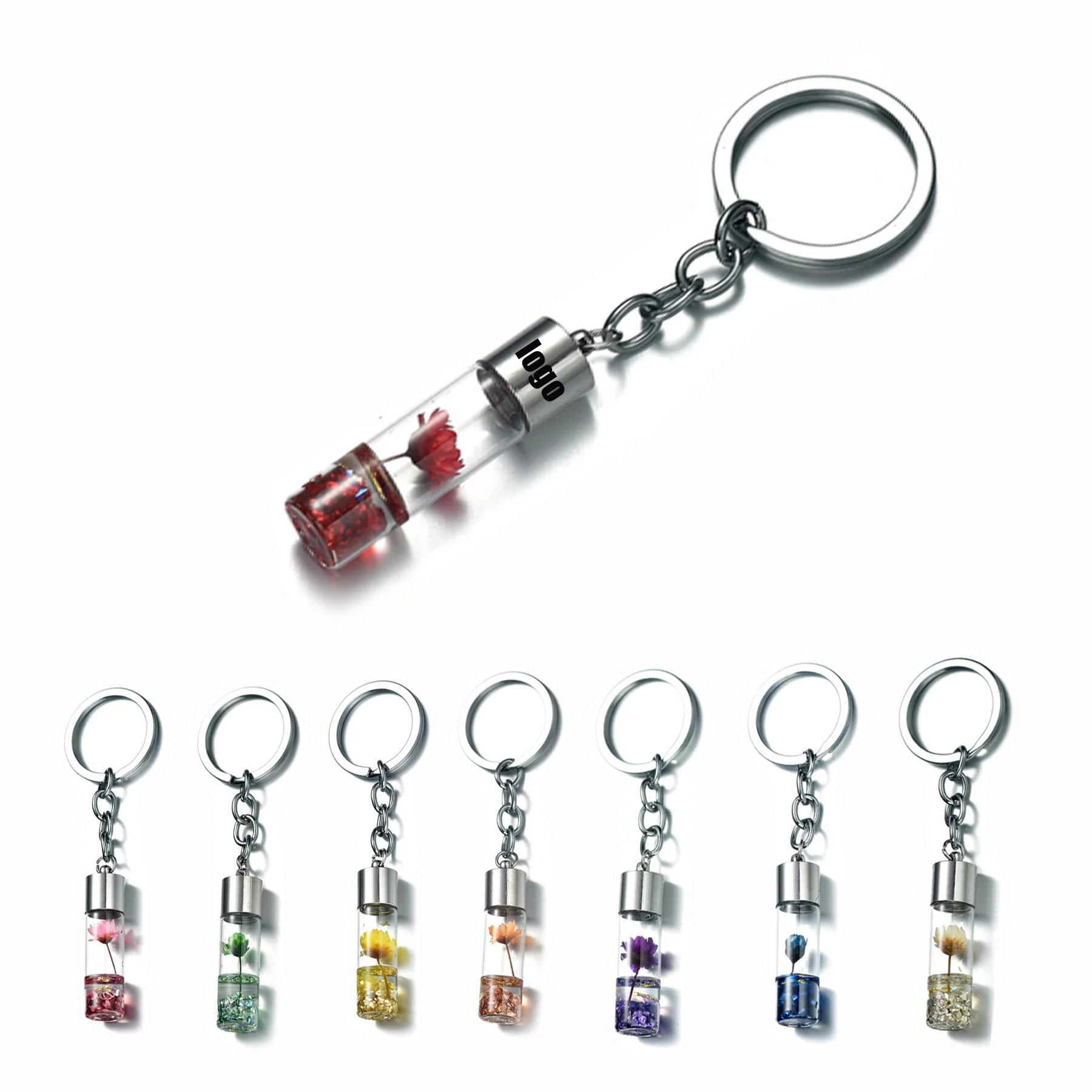 Dried Flower Glass Bottle Pendant Keychain