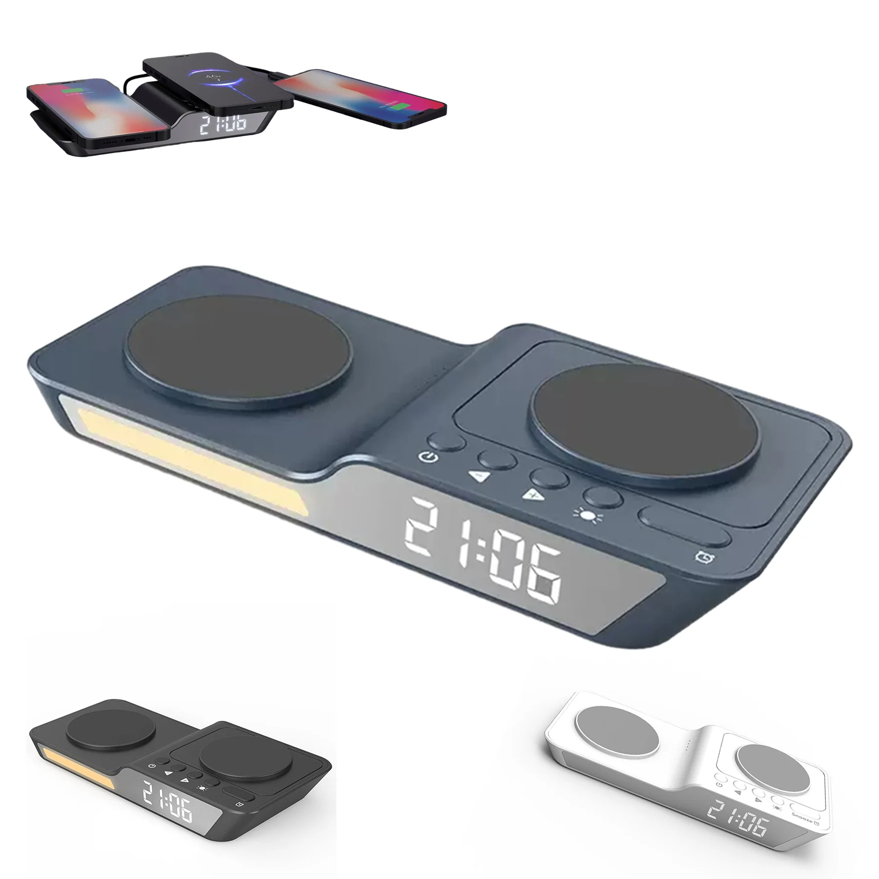 Home Dual Cell Phone Wireless Charging With Digital Clock